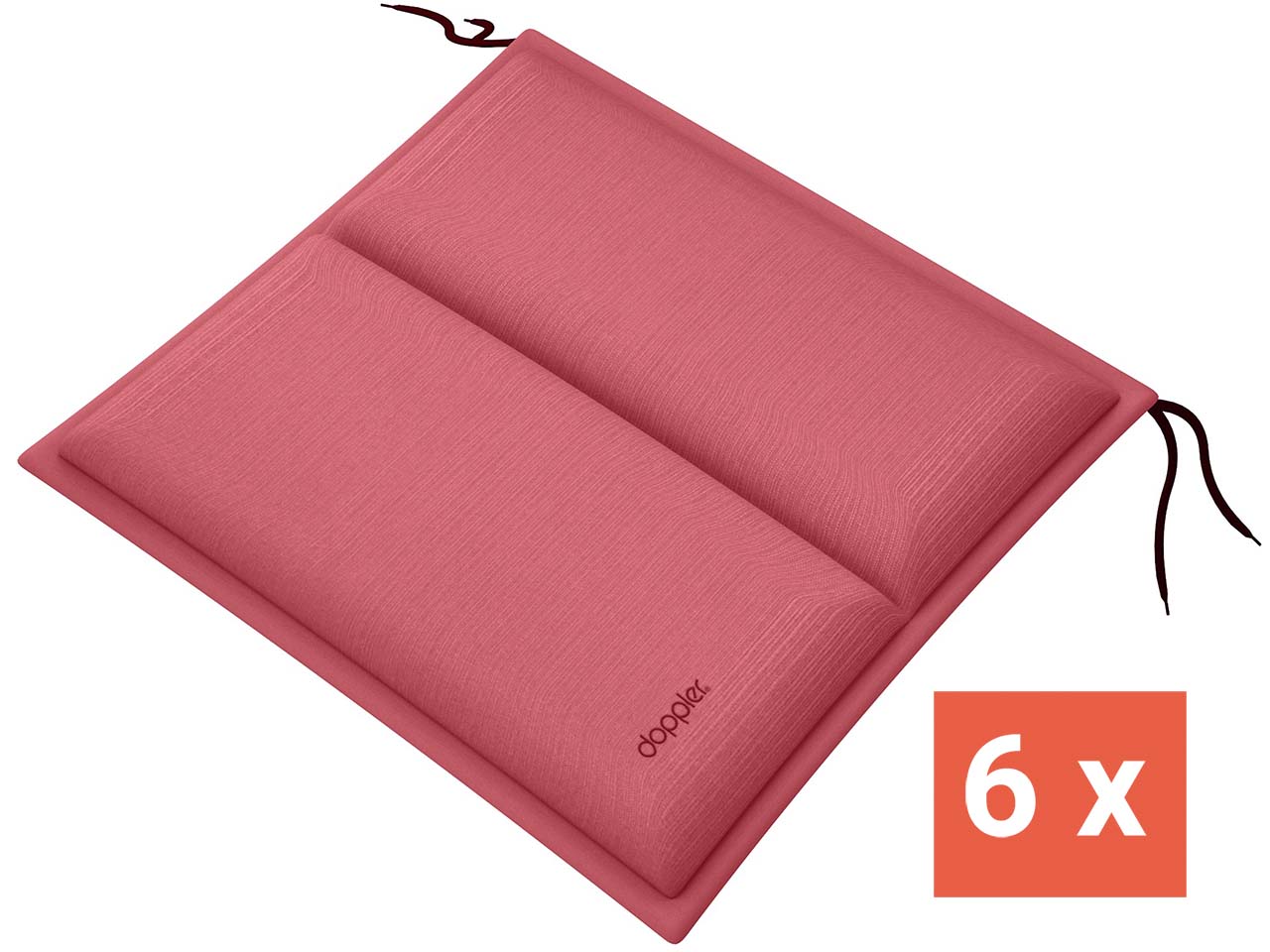doppler Sitzkissen "CITY" mit Längssteppung, 6er-Pack, 48x48x6 cm, Polyester, himbeer