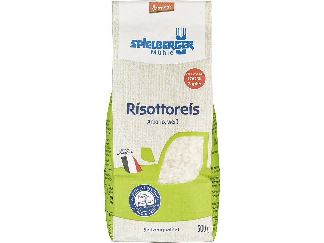 Spielberger Mühle Bio-Risottoreis Arborio weiß, demeter, 500 g