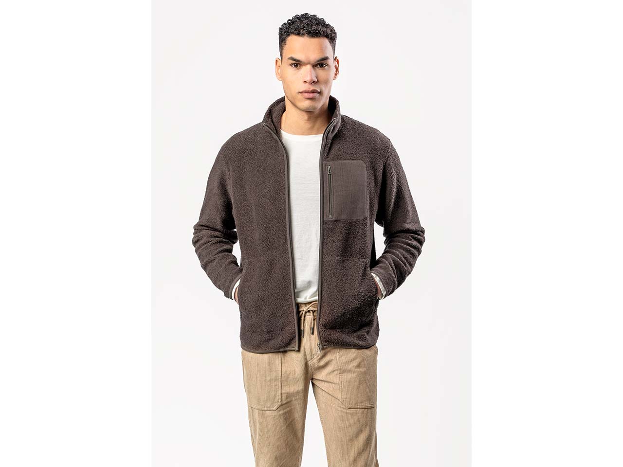 Living Crafts Bio-Herren-Fleecejacke 'SENNA' mit Stehkragen, walnut, Gr. L