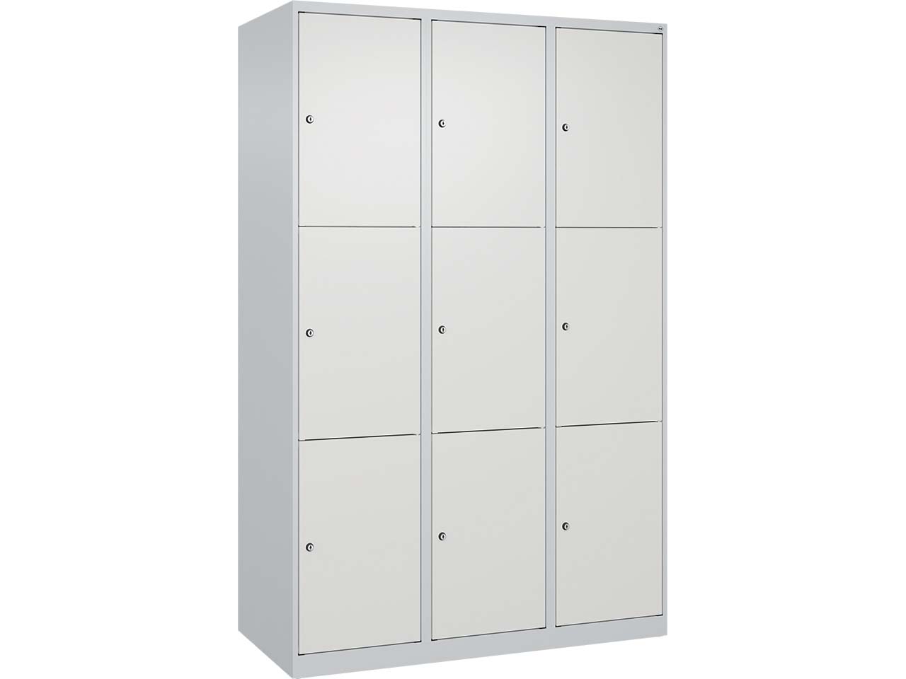 C+P Schließfachschrank Classic PLUS, 9 Fächer, 1850x1200x500mm, Lichtgrau/Verkehrsweiß