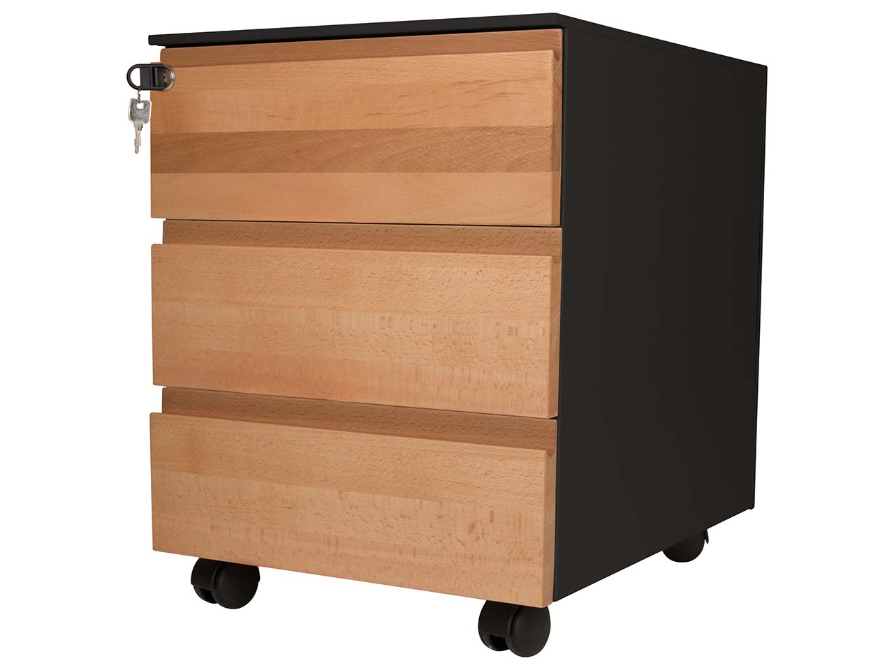 Rollcontainer "CONTACT" 3 SL, soft close, Buche geölt, B42xT53,3xH55 cm, schwarz