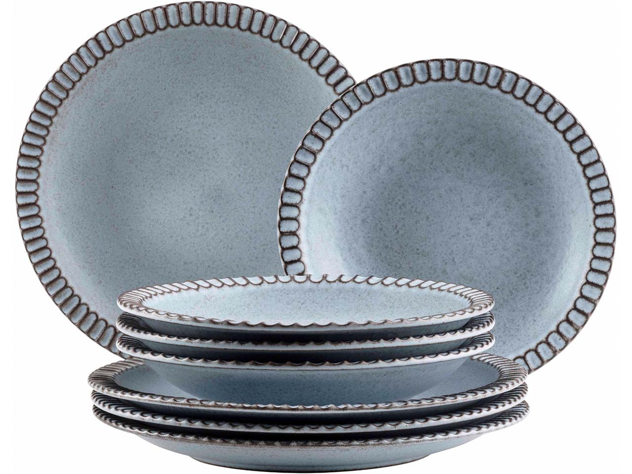 Mäser Teller Set 8-tlg. "Ida" Steinzeug, blau