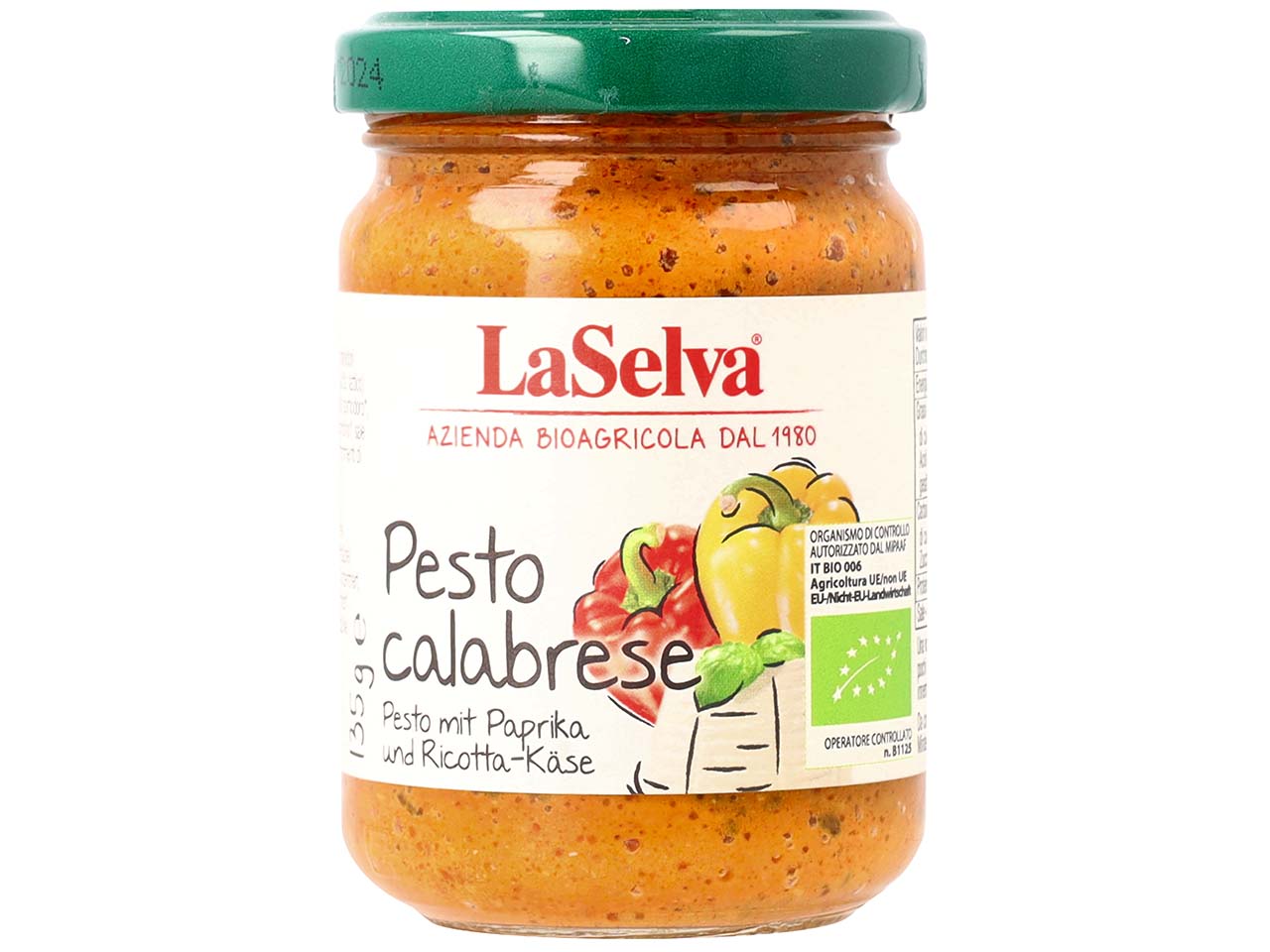 LaSelva Bio-Pesto "Calabrese", mit Paprika und Ricotta, 135 g