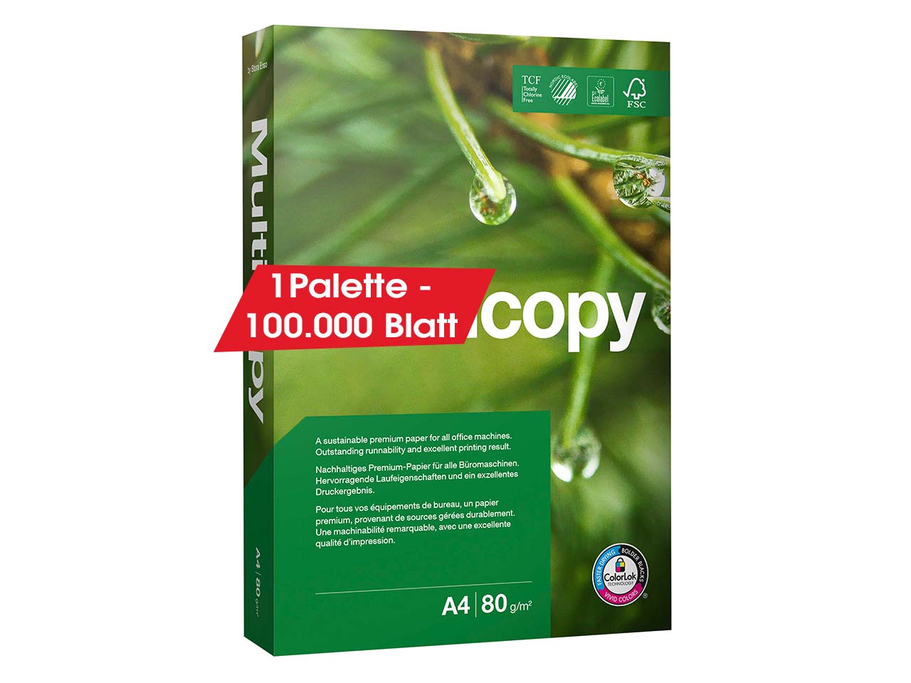 200 x 500 Blatt Multifunktionales Kopierpapier "Multicopy" TCF, DIN A4 / 80 g/m²