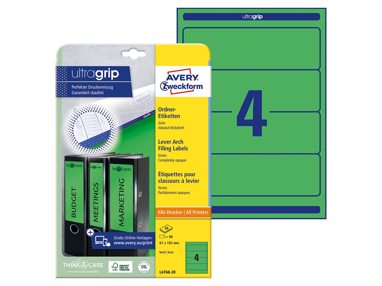 80 Rückenschilder für Rücken 70-80 mm, 192 x 61 mm grün