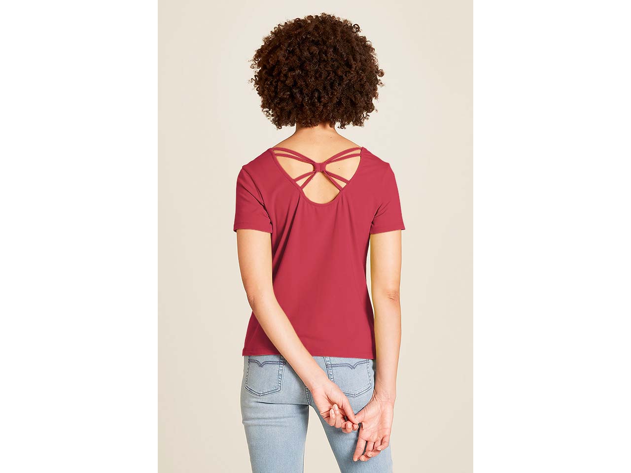 tranquillo Bio-Damen-T-Shirt mit gekreuzten Rückendetails, anemone, Gr. S