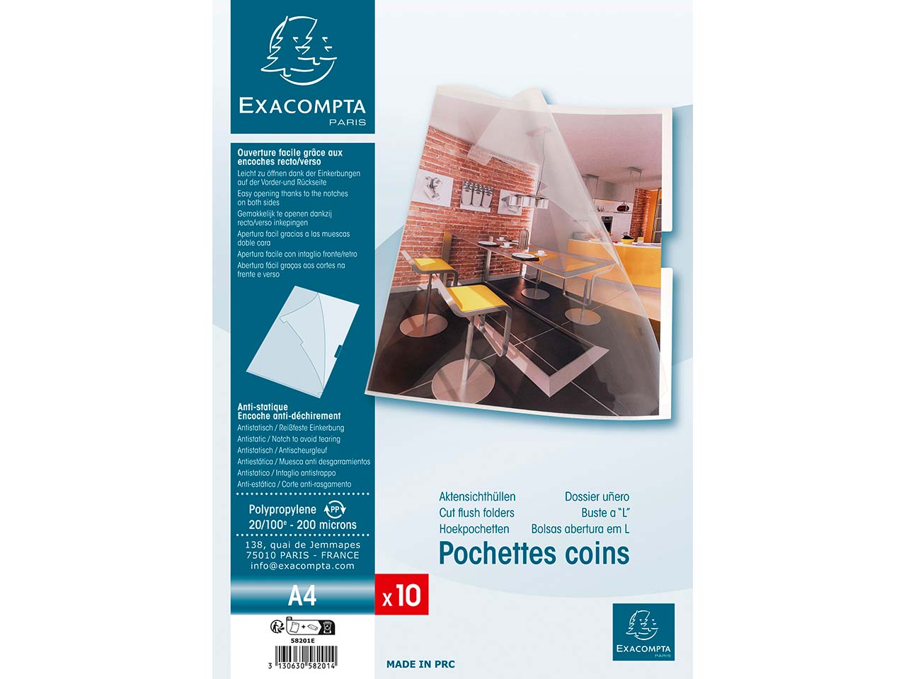 Exacompta Aktensichthüllen glatt, DIN A4, 200µ, 10 Stk.