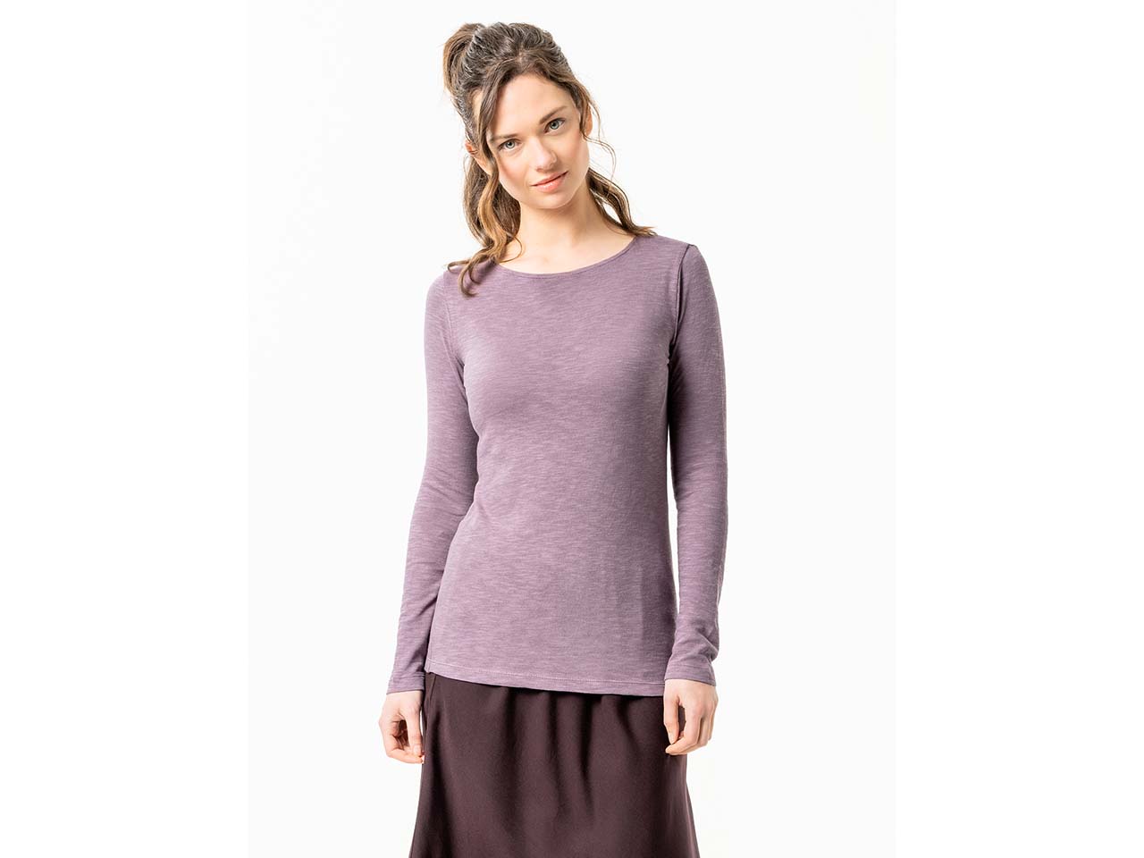 Living Crafts Bio-Damen-Langarmshirt 'SINIA' mit U-Boot-Ausschnitt, mauve, Gr. M