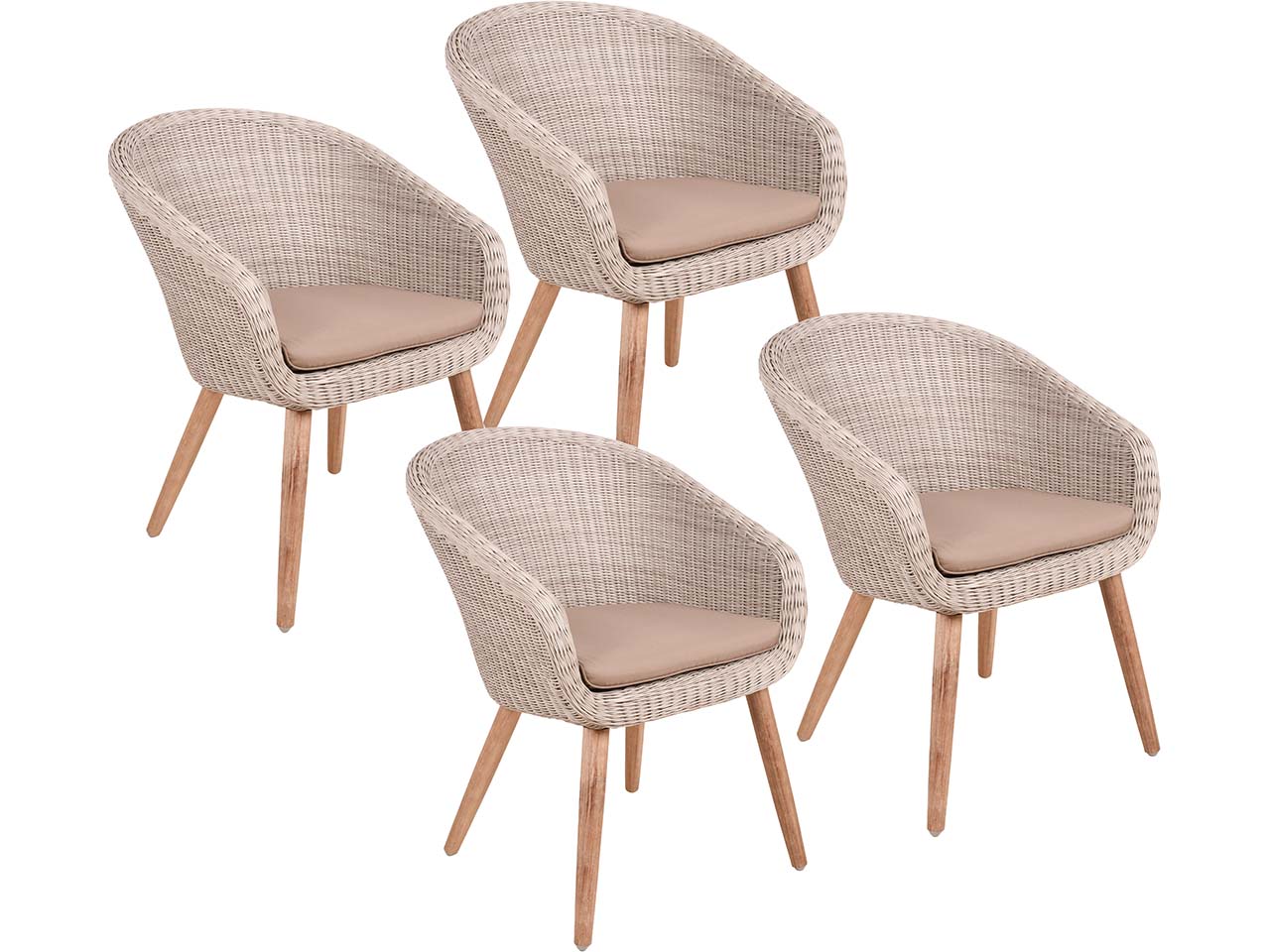 4er Pack Gartensessel "ARVADA" Akazie, Kunststoffgeflecht, beige