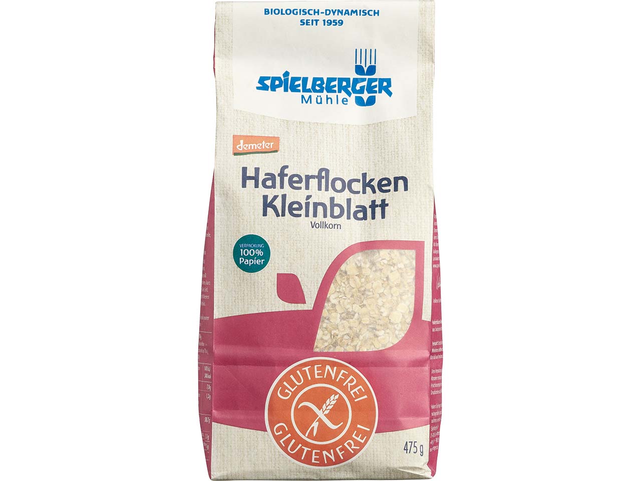 Spielberger Mühle Bio-Haferflocken Kleinblatt, glutenfrei, 475 g