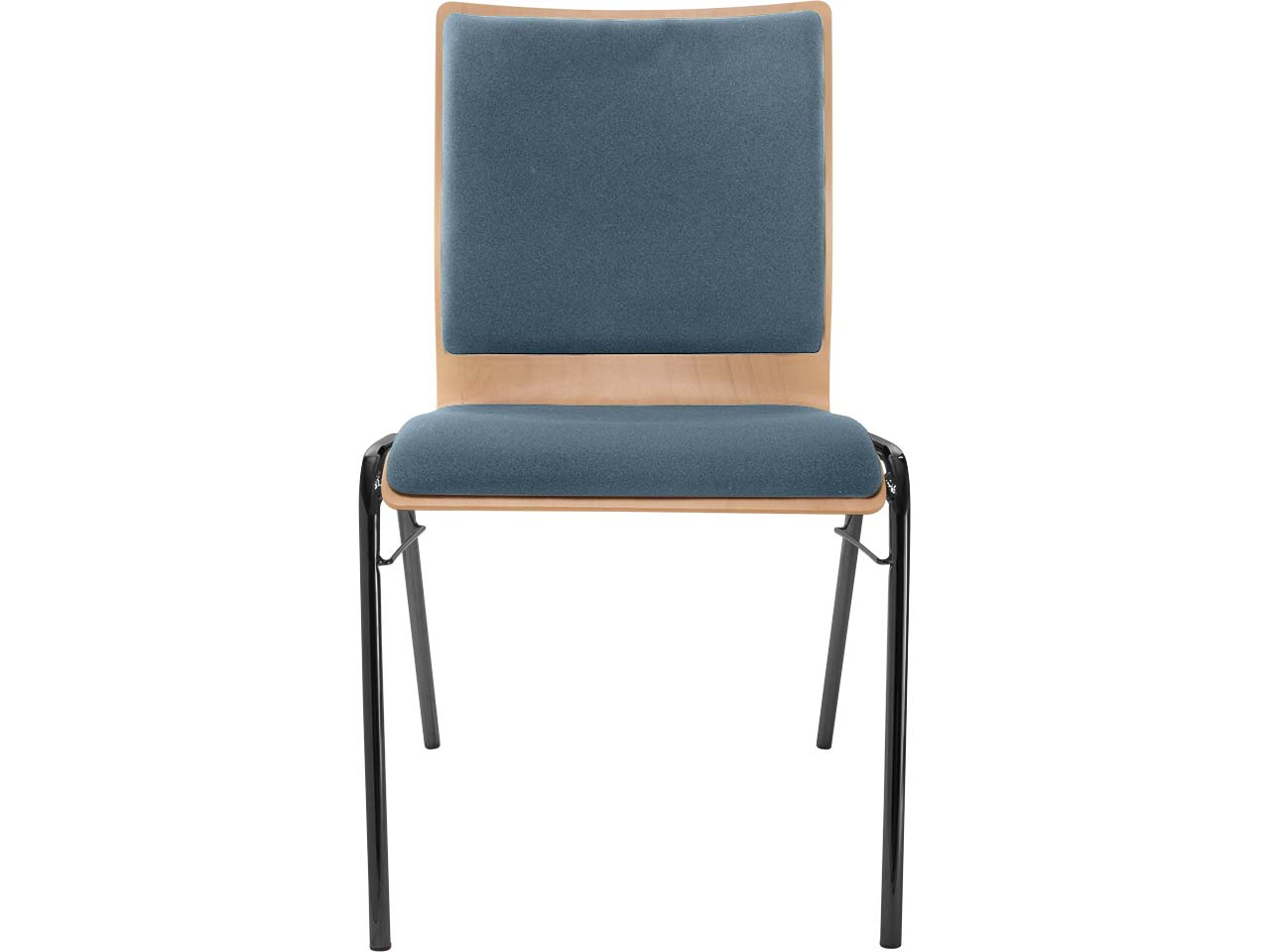 Besucherstuhl "A45" Buche lackiert, Gestell schwarz, Steg, Sitz- und Rückenpolster stahlbl