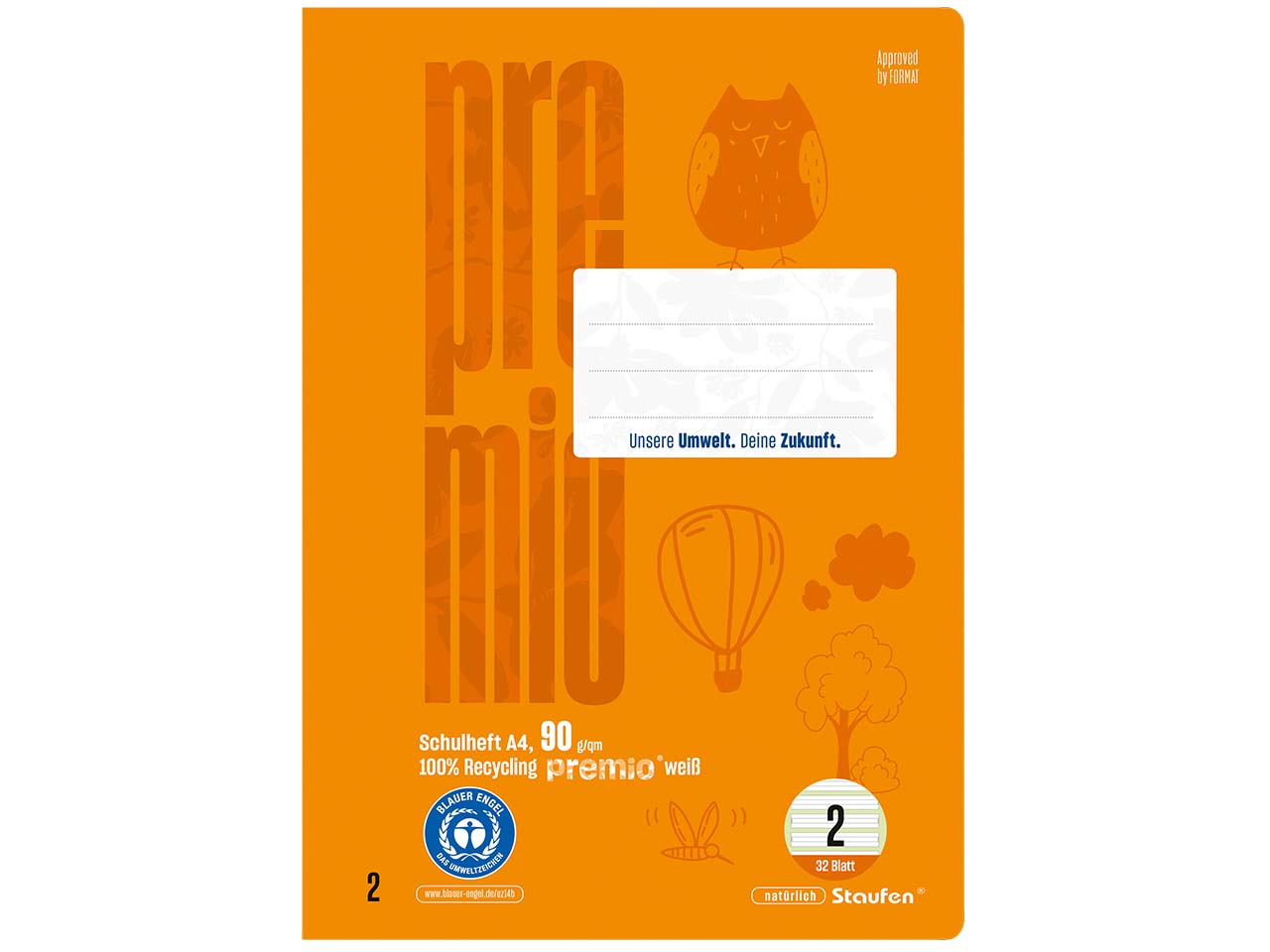 Staufen "Premio" Doppelschulheft  DIN A4, 90g/m², Lineatur 2, Kontrastlineatur