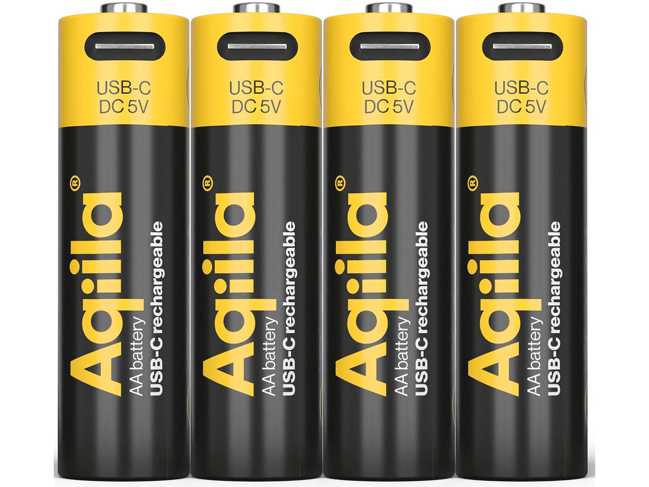 Aqiila Akku-Batterie zum Wiederaufladen über USB-C, Mignon AA, 1,5V, 2.000 mAh, 4 Stk.