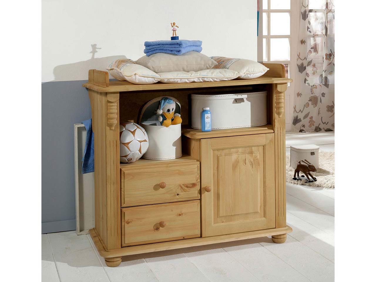 Wickelkommode "Romantik" mit 2 Schubladen, B106xT48/74xH98 cm, Kiefer geb./geölt