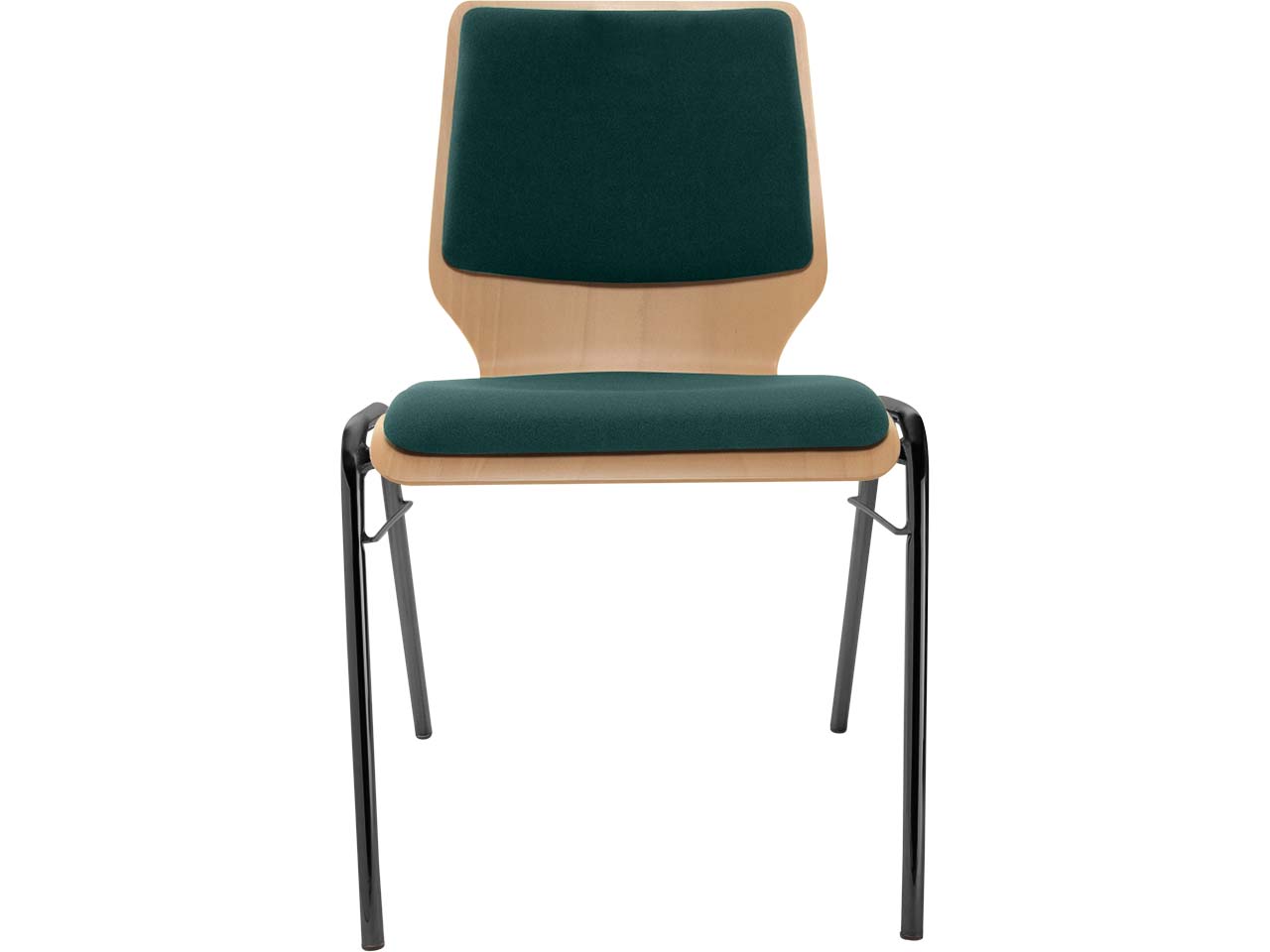Besucherstuhl "A2" Buche lackiert, Gestell schwarz, Steg, Sitz- und Rückenpolster dunkelgr