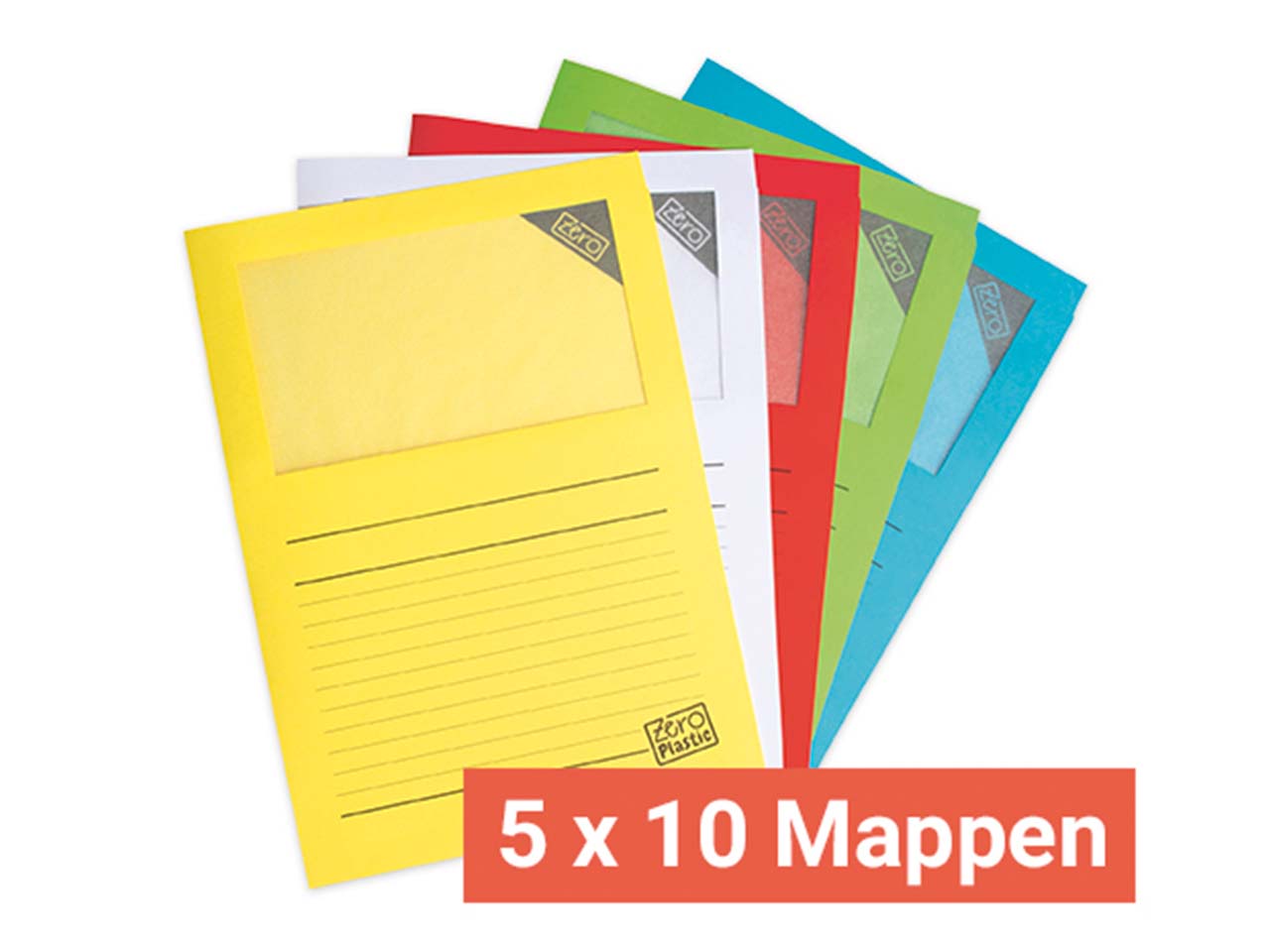 5 x 10 Elco Sichtmappe/Fenstermappe "Ordo zero" farbig sortiert