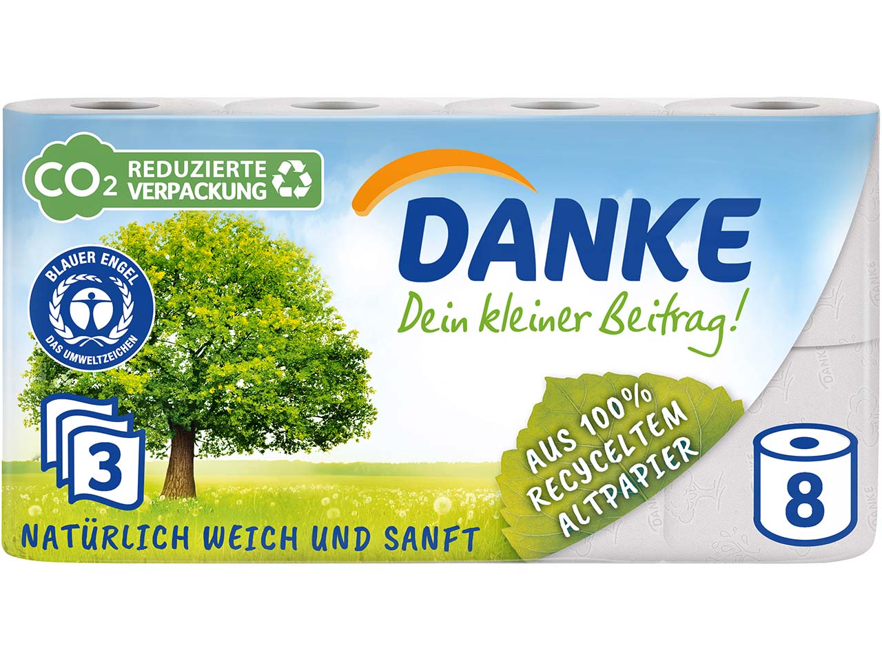 56 Rollen Toilettenpapier 'Danke' 3-lagig Tissue