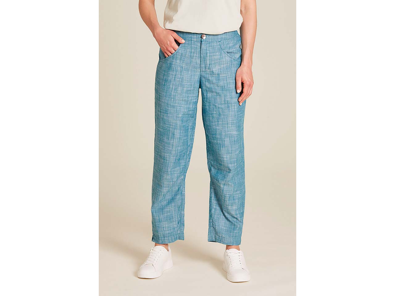 tranquillo Bio-Damen-Hose im Jogger-Style in Leinenoptik, teal, Gr. 36