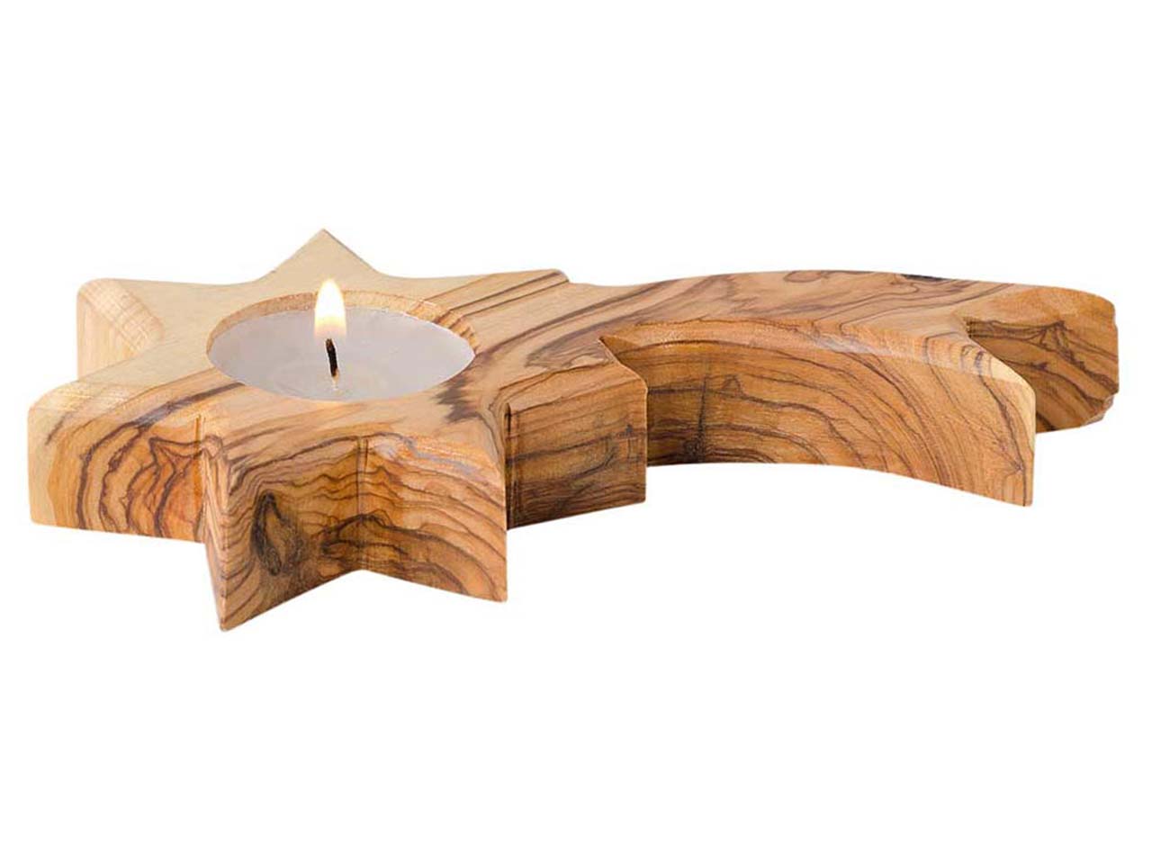 Weltpartner Teelichthalter "Stern mit Schweif" aus Olivenholz