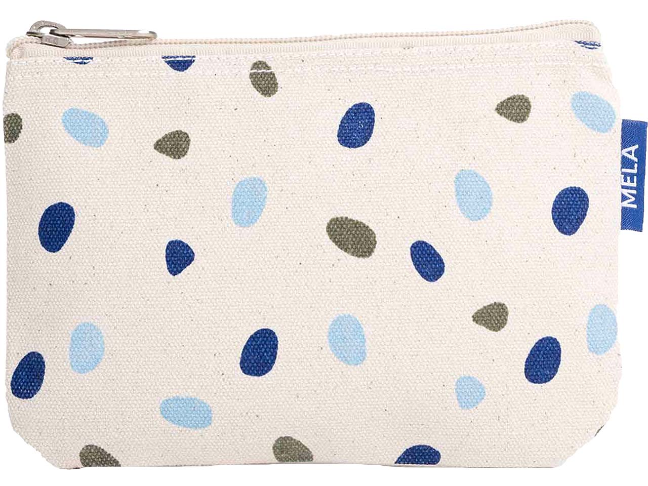 MELA Kosmetiktasche aus Bio-Baumwoll-Canvas 18 x 12 cm, greige/blue dots print