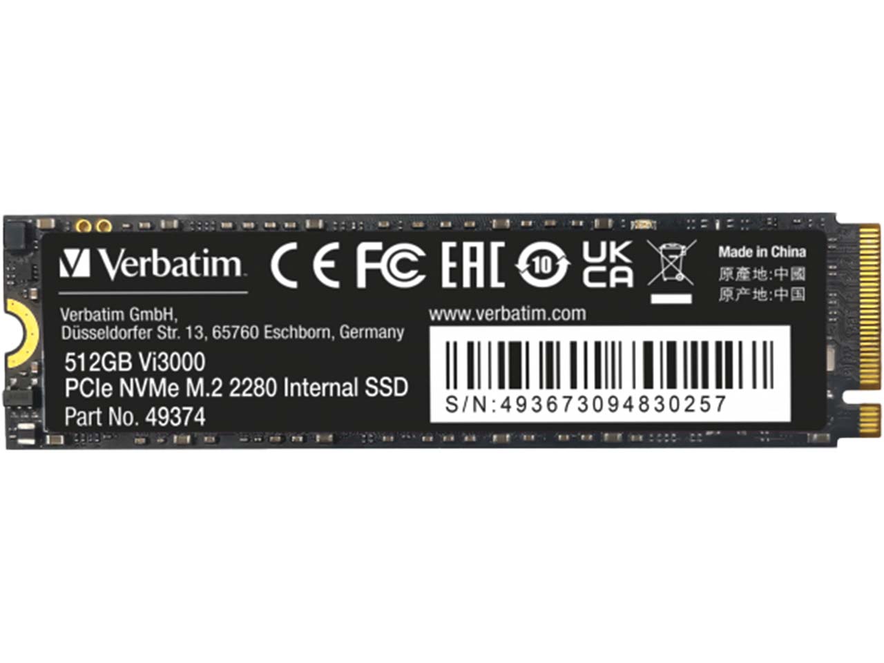 Verbatim Interne SSD-Festplatte "Vi3300 PCIe NWMe M2 SSD" 512 GB