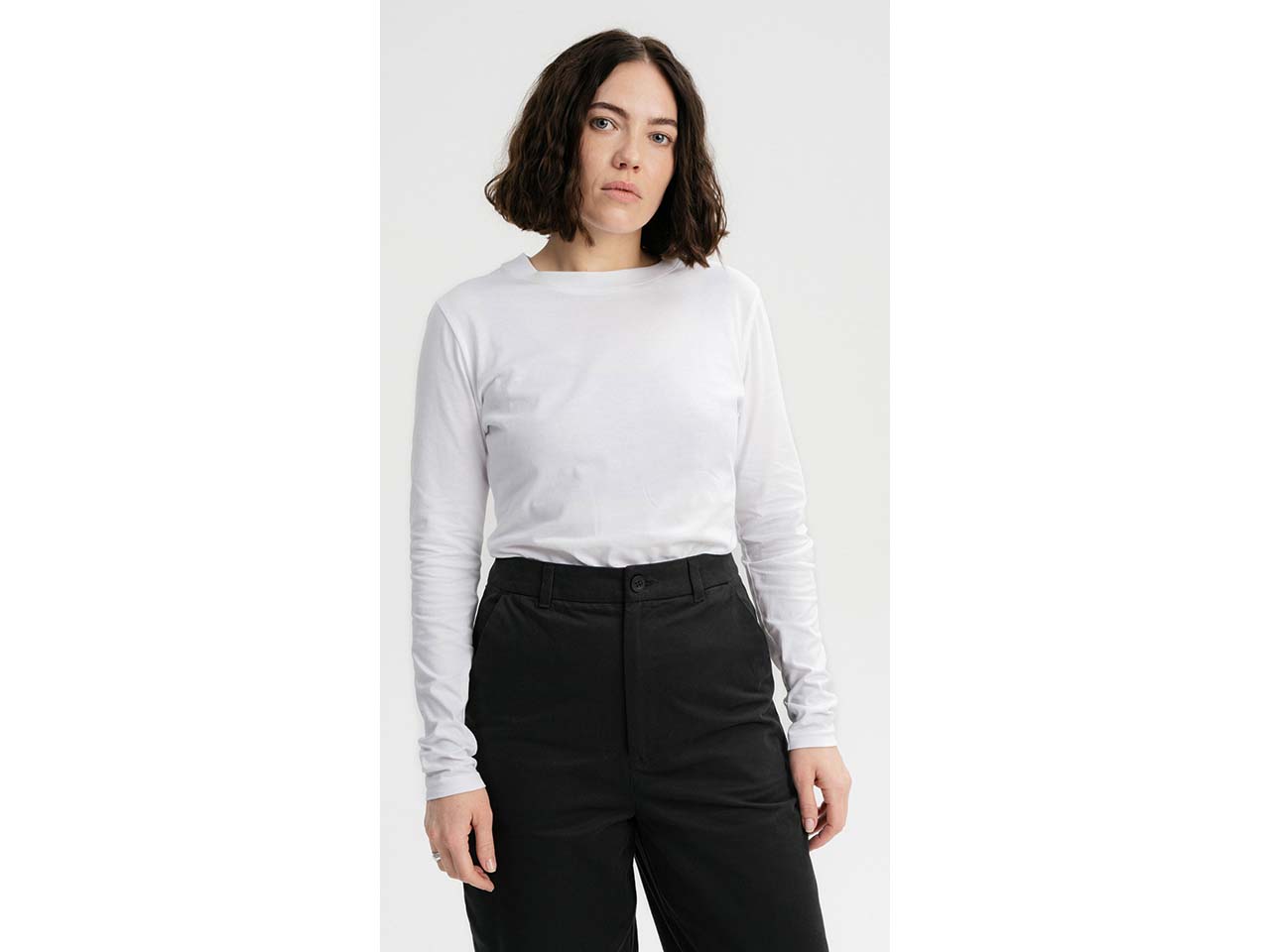 MELA Bio-Damen-Langarmshirt 'DHIVYA' mit Feinripp-Rundhalsausschnitt, weiß, Gr. M