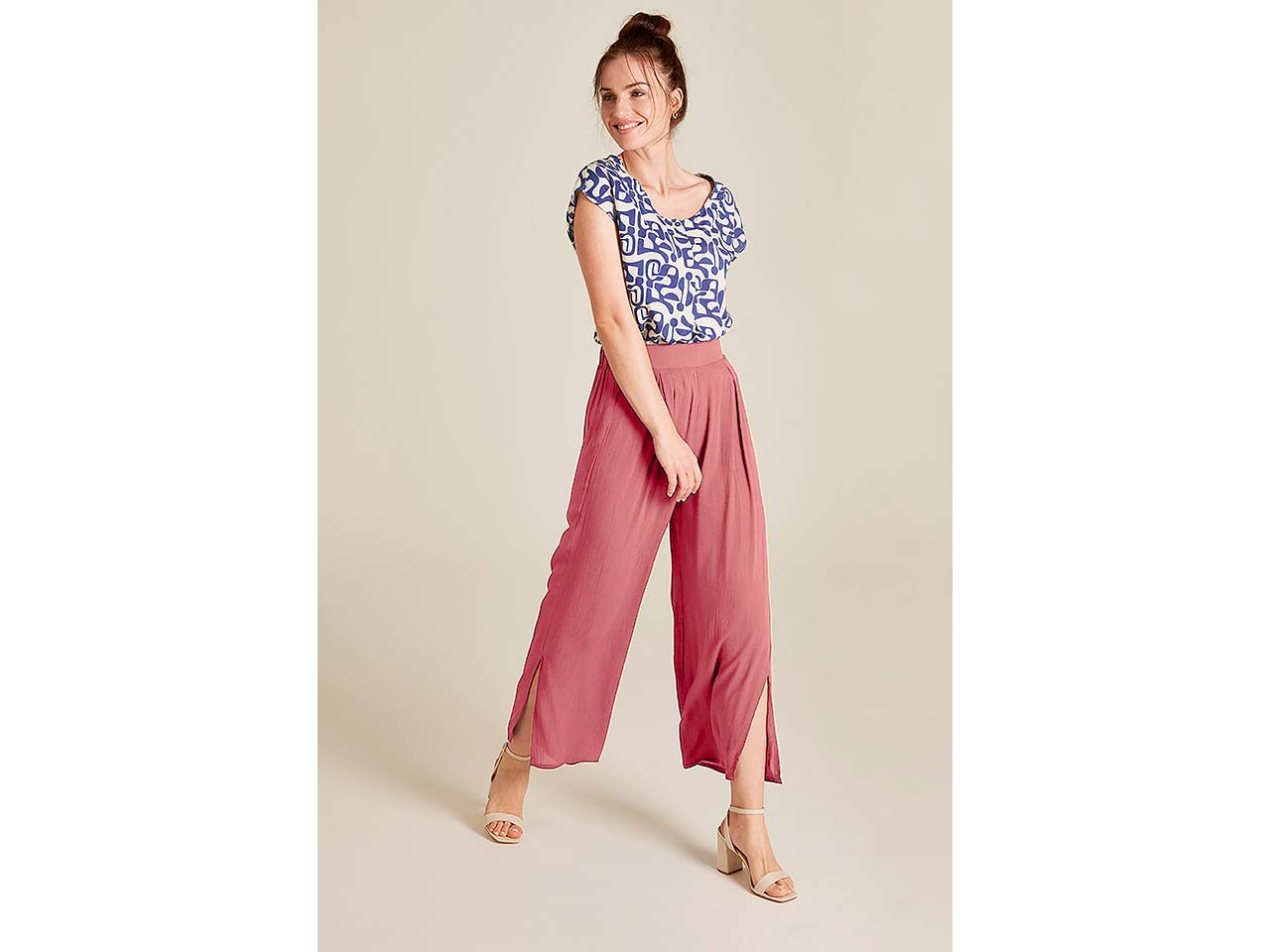 tranquillo Damen-Hose mit strukturiertem Stoff und Schlitz, rose wine, Gr. 36
