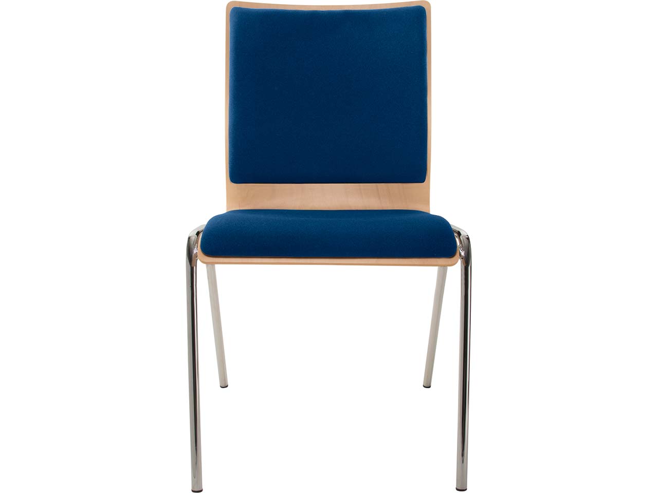 Besucherstuhl "A45" Buche lackiert, Gestell verchromt, Sitz- und Rückenpolster blau