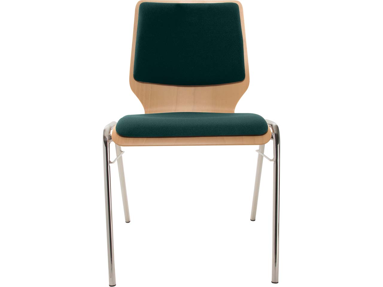 Besucherstuhl "A2" Buche lackiert, Gestell verchr., Steg, Sitz- und Rückenpolster dunkelgr