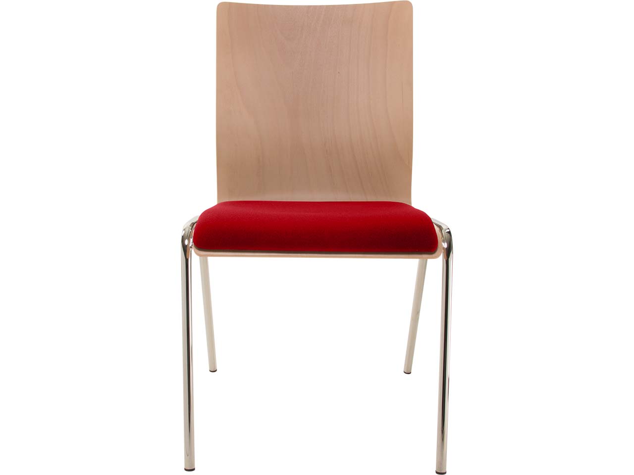 Besucherstuhl "A45" Buche, Gestell verchromt, Sitzpolster rot