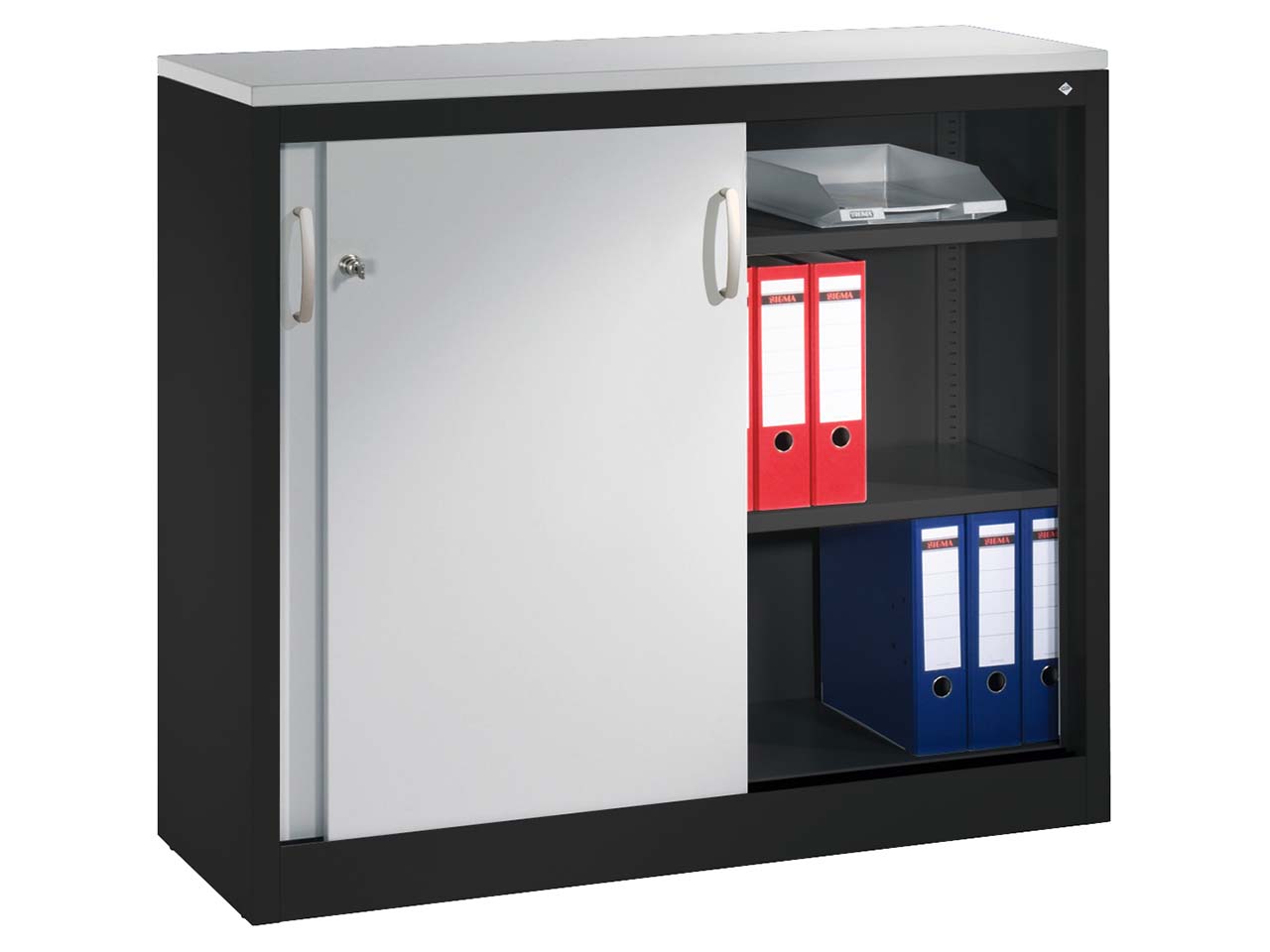 Schiebetürenschrank aus Stahl 120 cm breit anthrazit/alusilber T 40 H 100