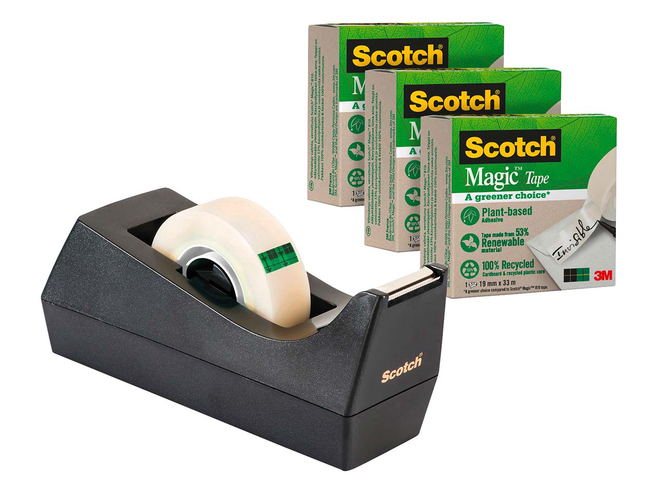 Scotch Tischabroller mit 3 Klebebänder 'A greener choice' 19 mm x 33 m