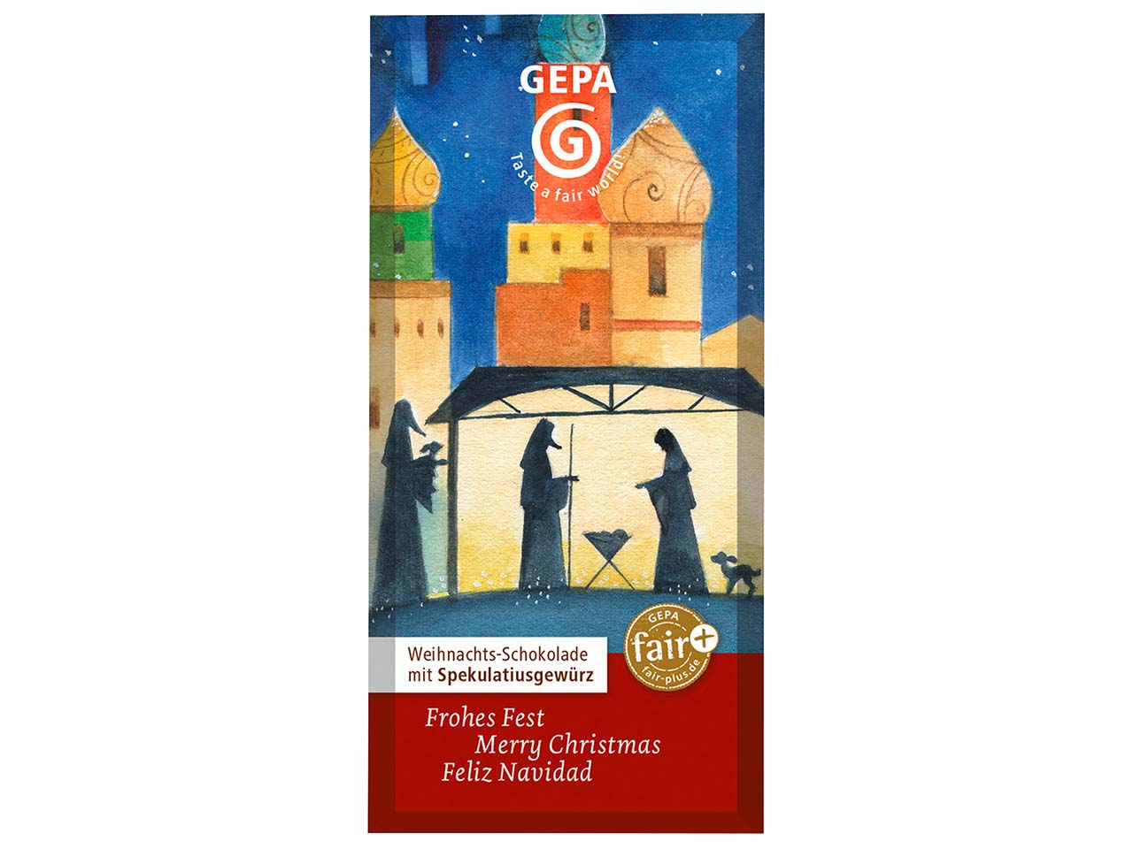 GEPA Bio-Weihnachtsschokolade mit Spekulatiusgewürz, 40 g