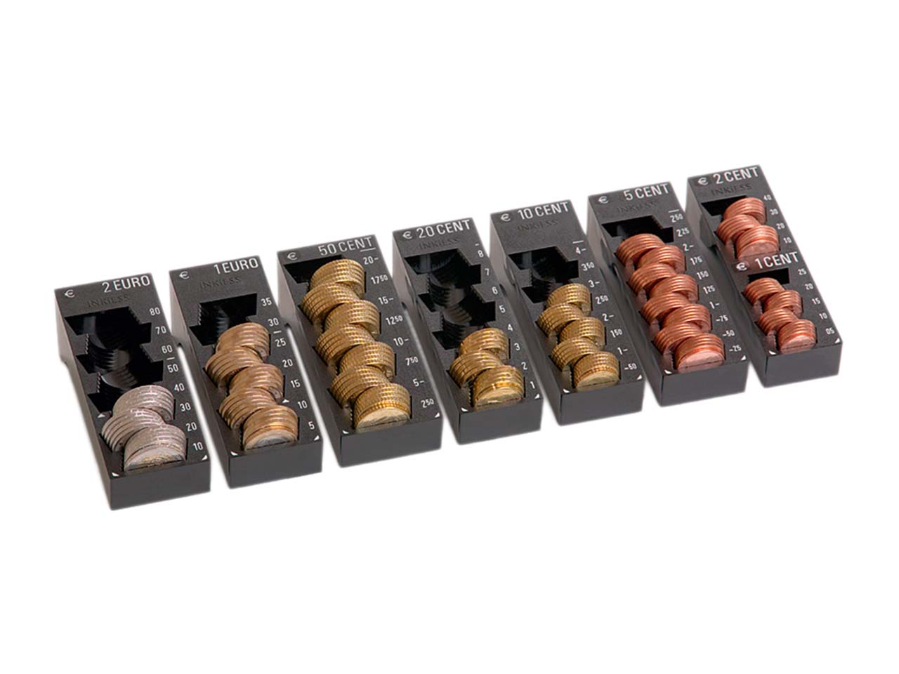 INKIESS Komplettset Münzbehälter "Minikord" 1 Cent - 2 € mit 7 Einsätzen