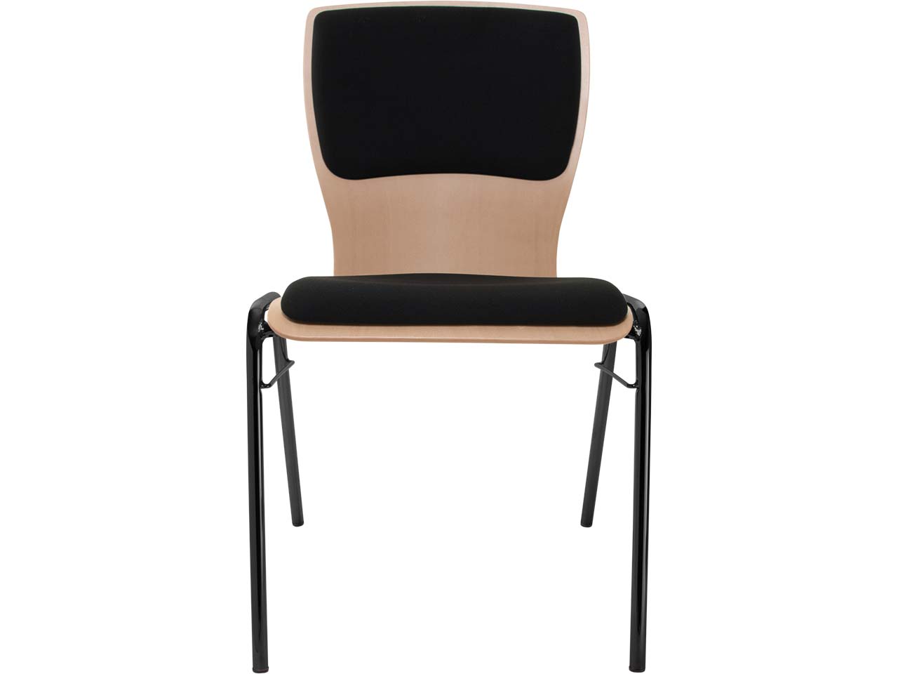 Besucherstuhl "A29" Buche lackiert, Gestell schwarz, Steg, Sitz- und Rückenpolster schwarz
