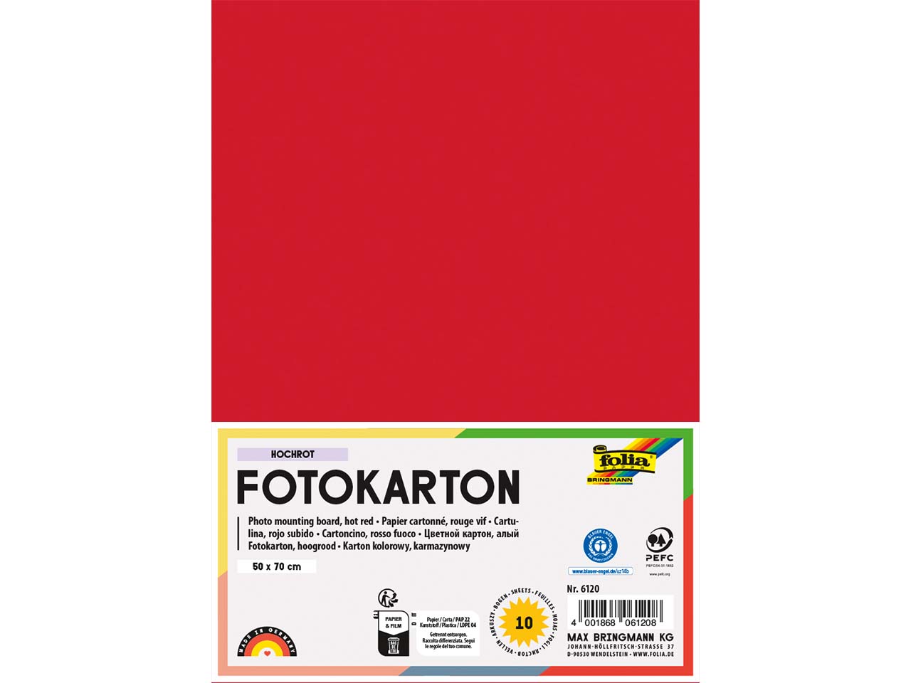 folia Fotokarton, 300 g/m², 50 x 70 cm, 10 Bogen, hochrot