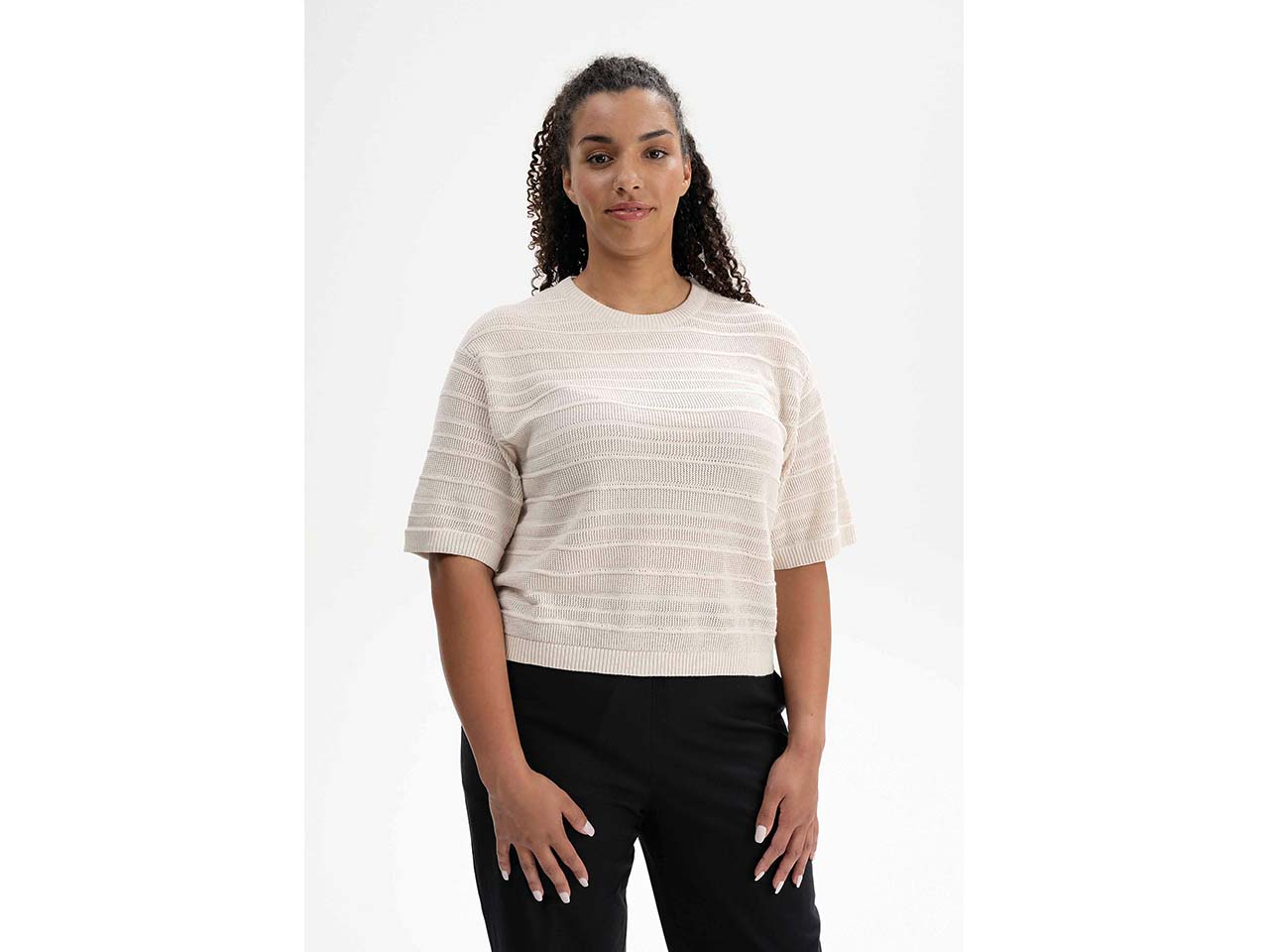 MELA Bio-Damen-Strick-T-Shirt 'AROHI' strukturiert, cream melange, Gr. S