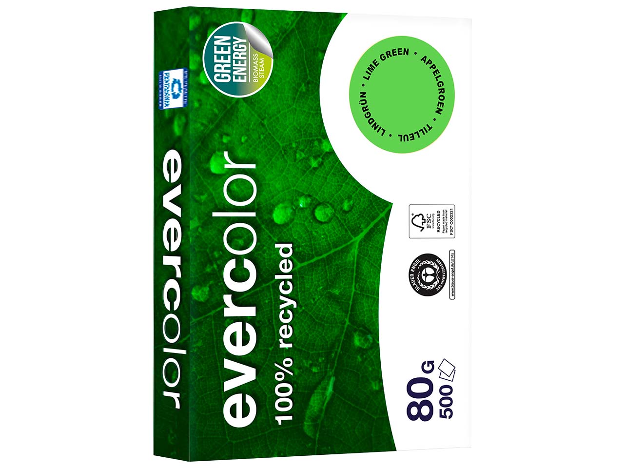 500 Blatt Clairfontaine Farbiges Recycling-Kopierpapier 'Evercolor' Lindgrün, 80g, DIN A4