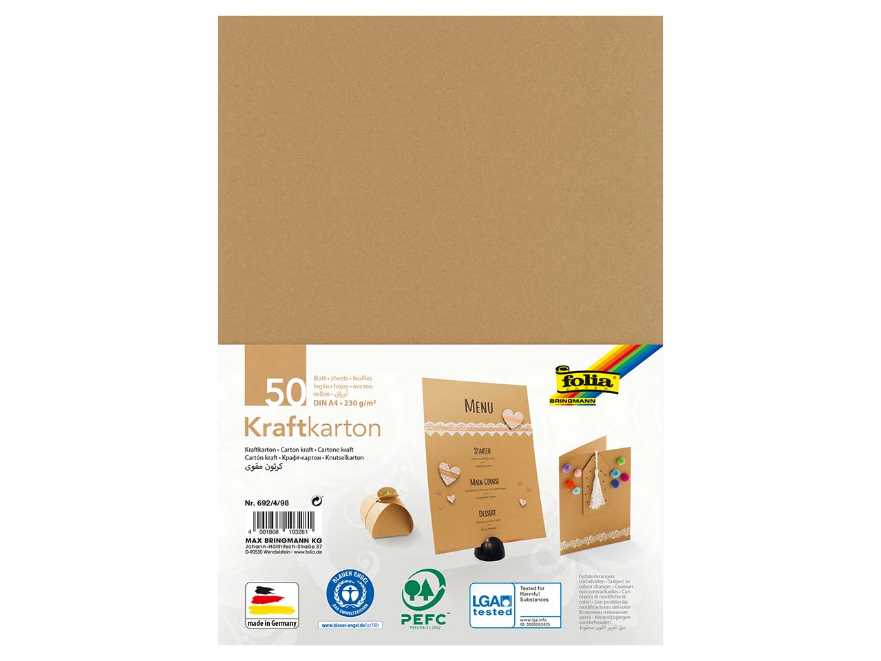 folia Kraftkarton, DIN A4, 230 g/m², 50 Blatt