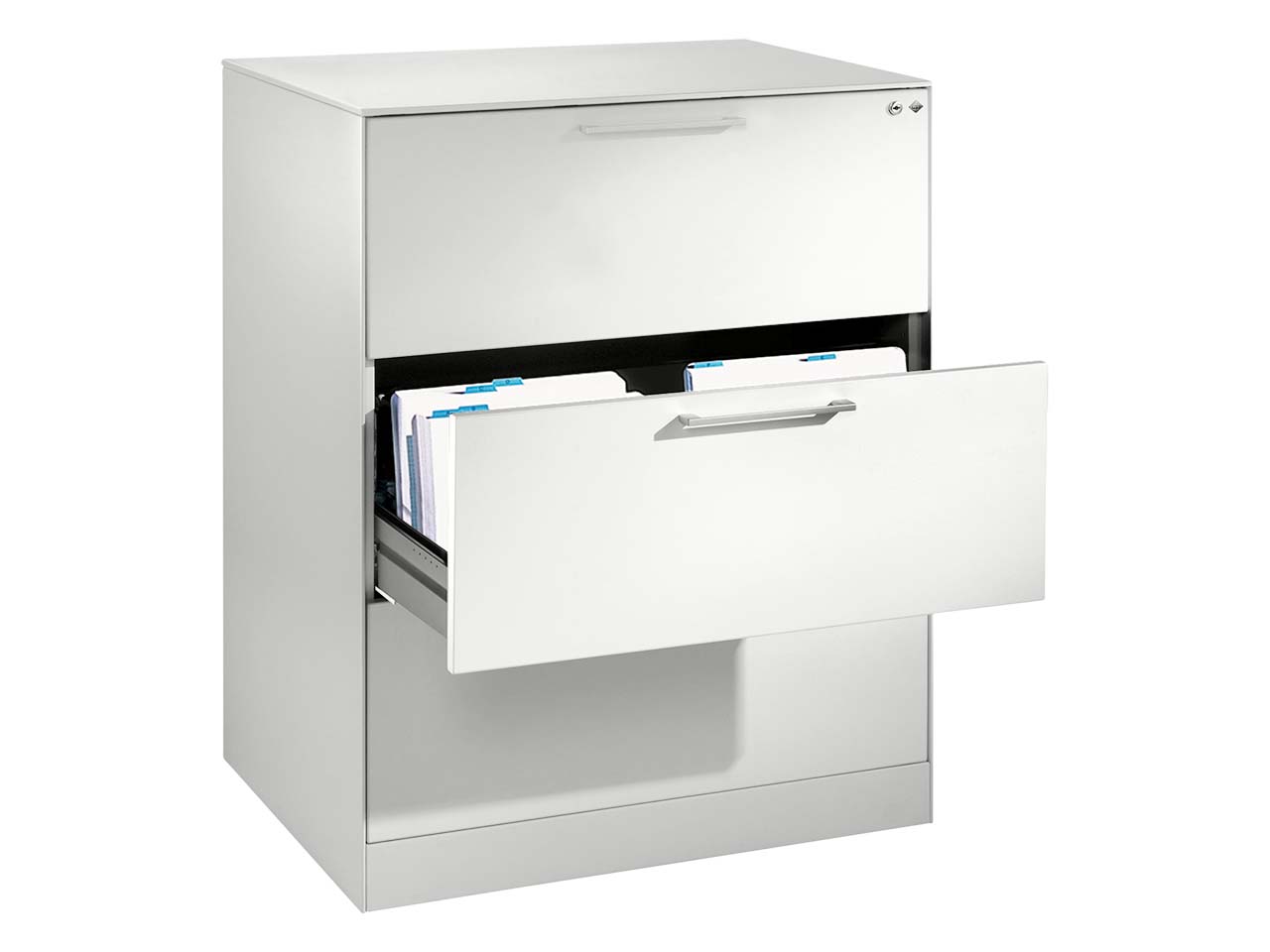 Schubladenschrank "CONTACT", LEER, Höhe 101 cm  (BxT) 80 x 43,5, mit 3 Schubladen, silber