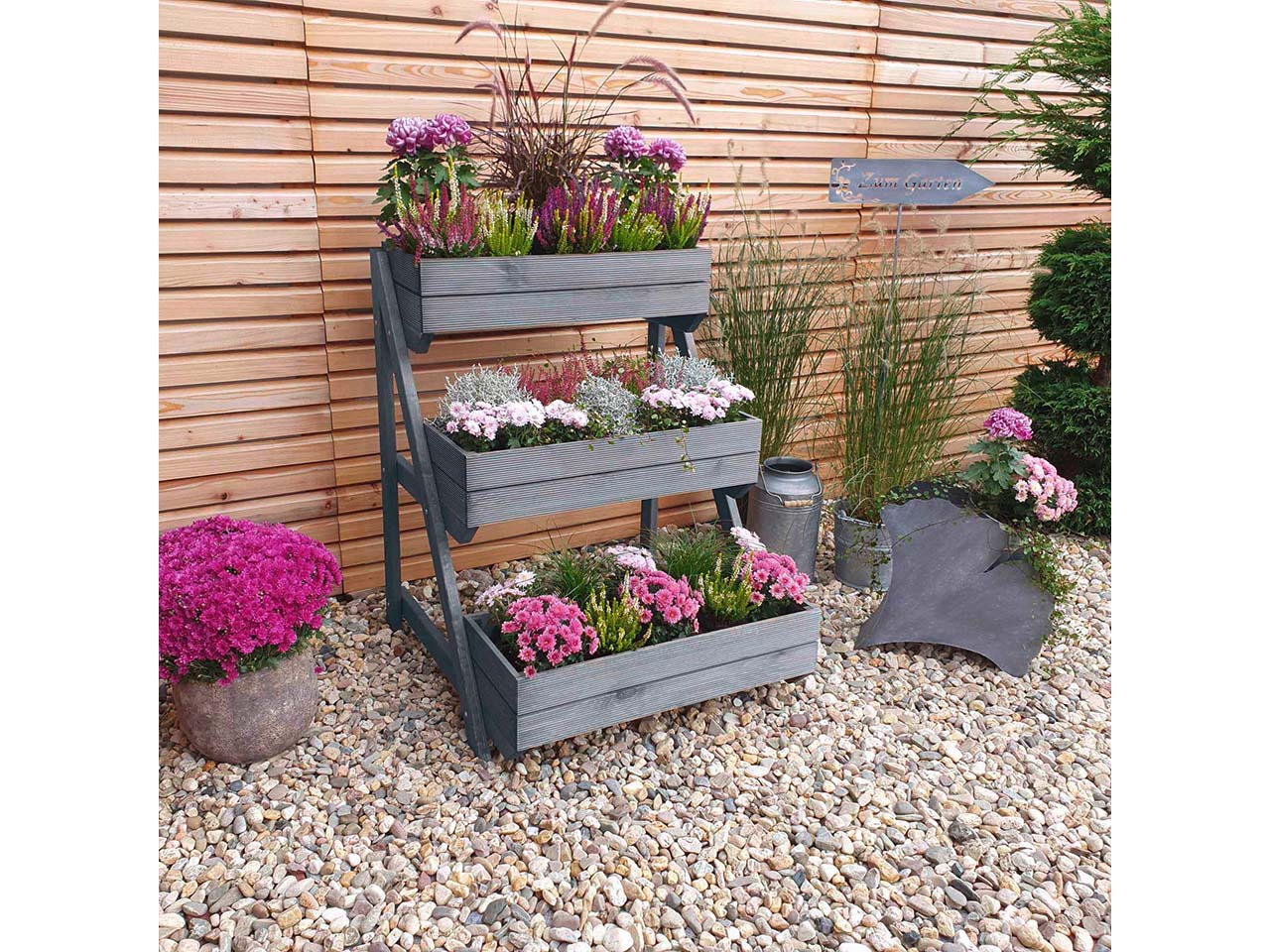 Pflanztreppe mit Kästen, B 80 x T 84 x H 100 cm, grau
