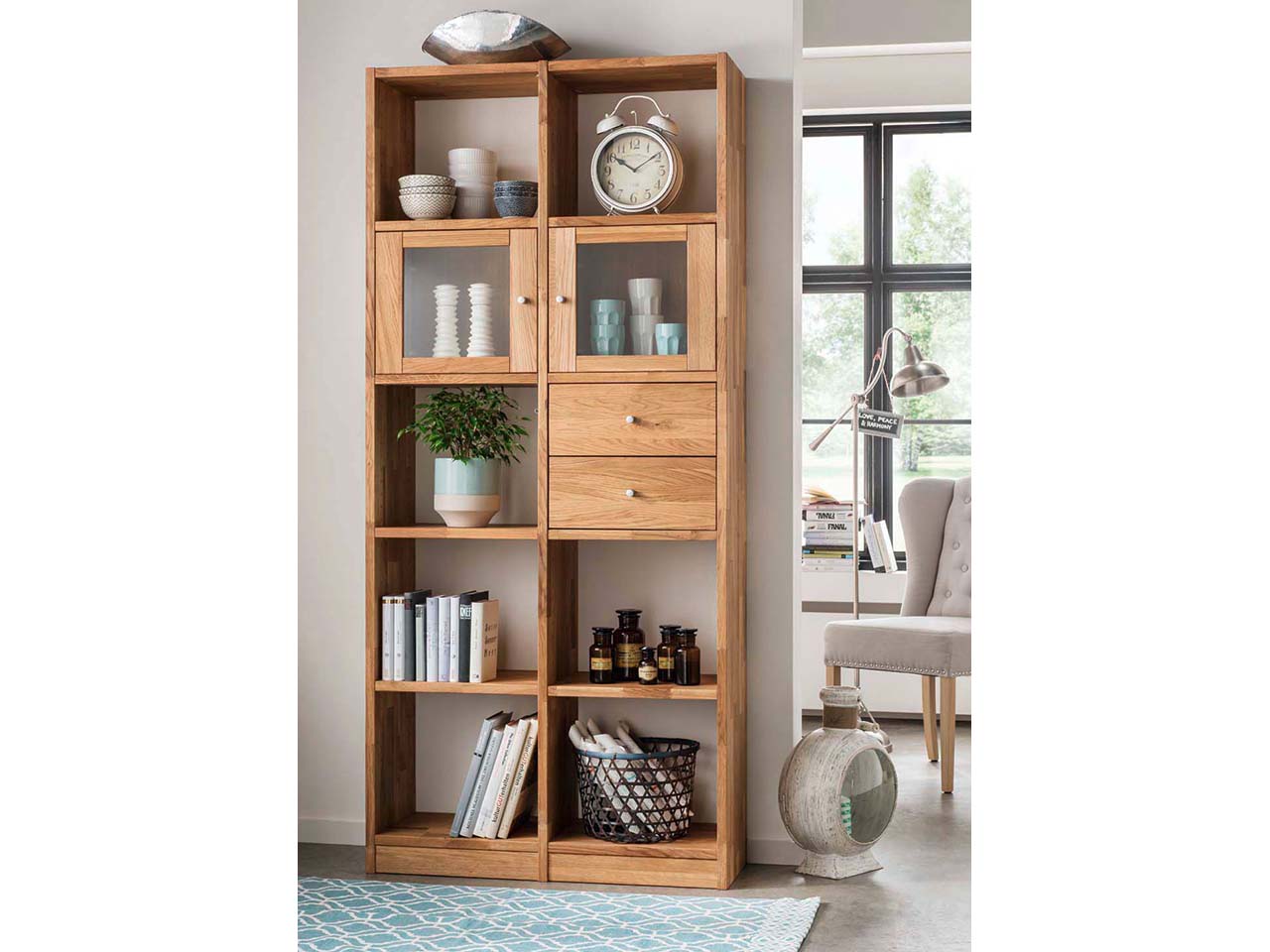 Regal 'Grid 7' B 92 x T 34 x H 202 cm, Wildeiche geölt