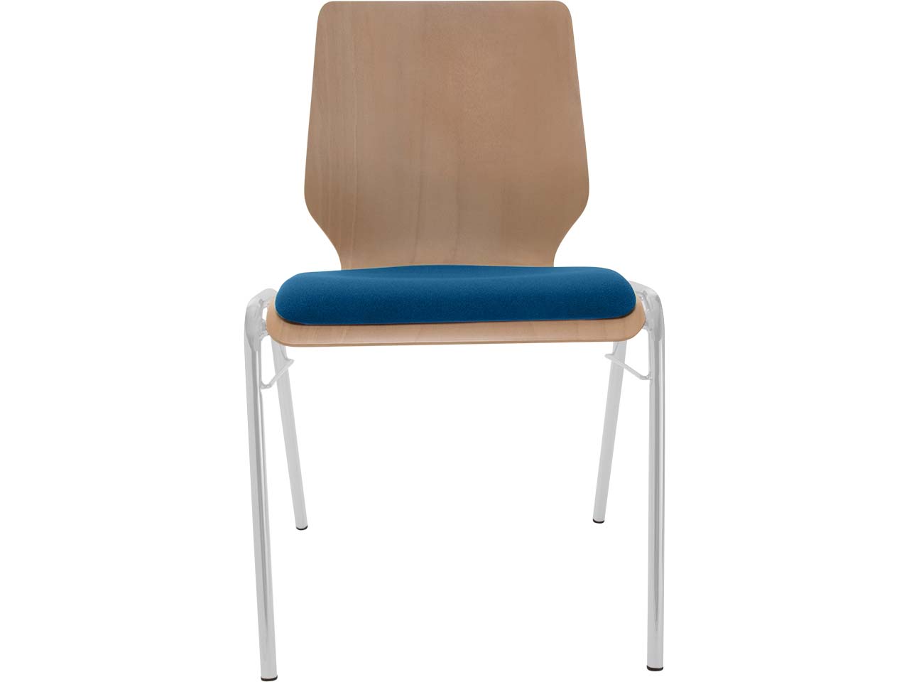 Besucherstuhl "A2" Buche, Gestell silber, Steg, Sitzpolster blau