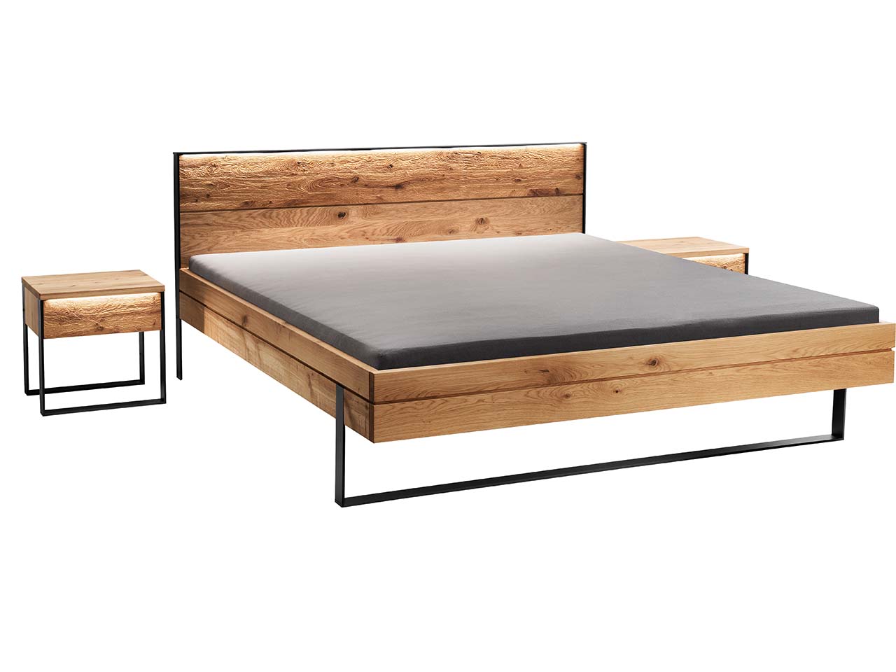 Forestales Massivholzbett "Boston" 200 x 200 cm, mit Beleuchtung, Eiche