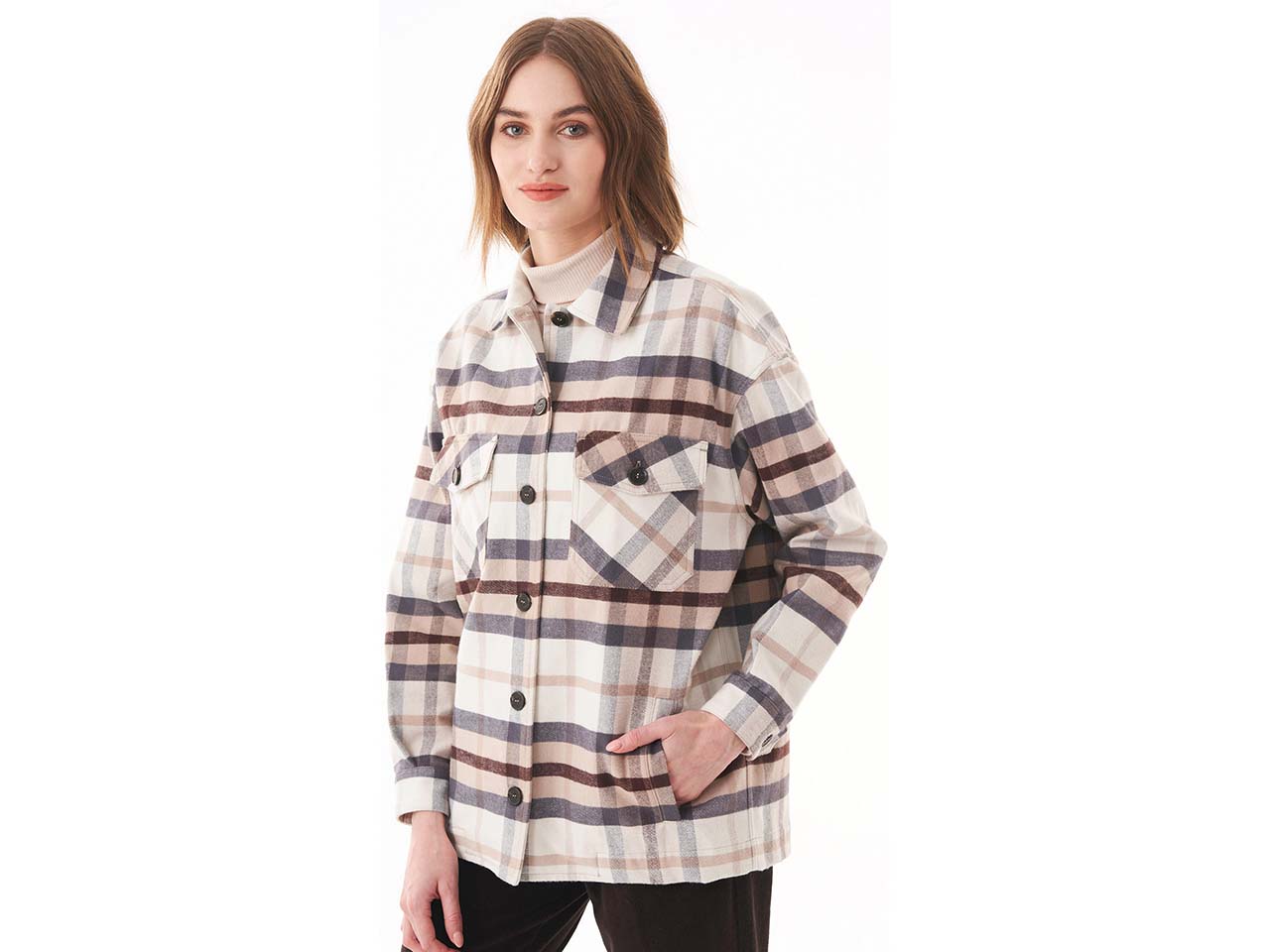 ORGANICATION Bio-Damen-Flanell-Hemdjacke mit Brusttaschen, oversized, multicolour, Gr. XS