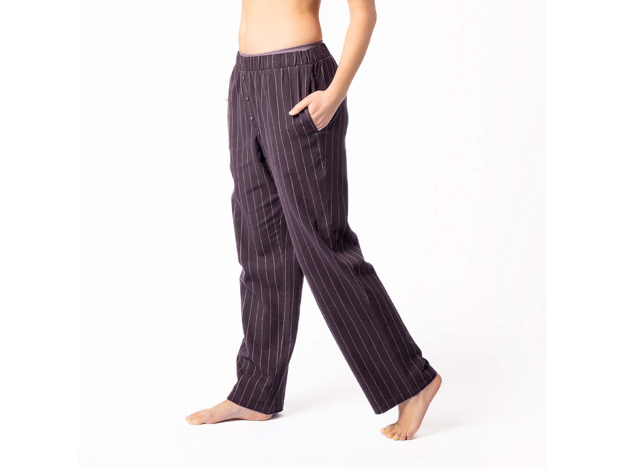 Living Crafts Bio-Damen-Schlafhose 'SCARABEA', zinfandel/pin stripes, Gr. 36