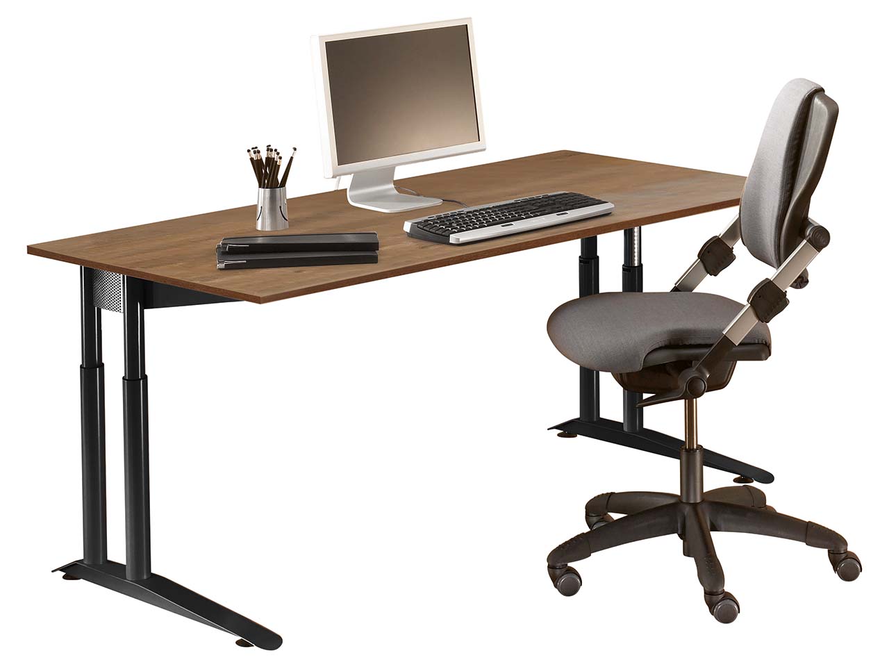 Schreibtisch "CONTACT Pure" höhenverstellbar, 160 x 80 cm, schwarz, Robinie geölt