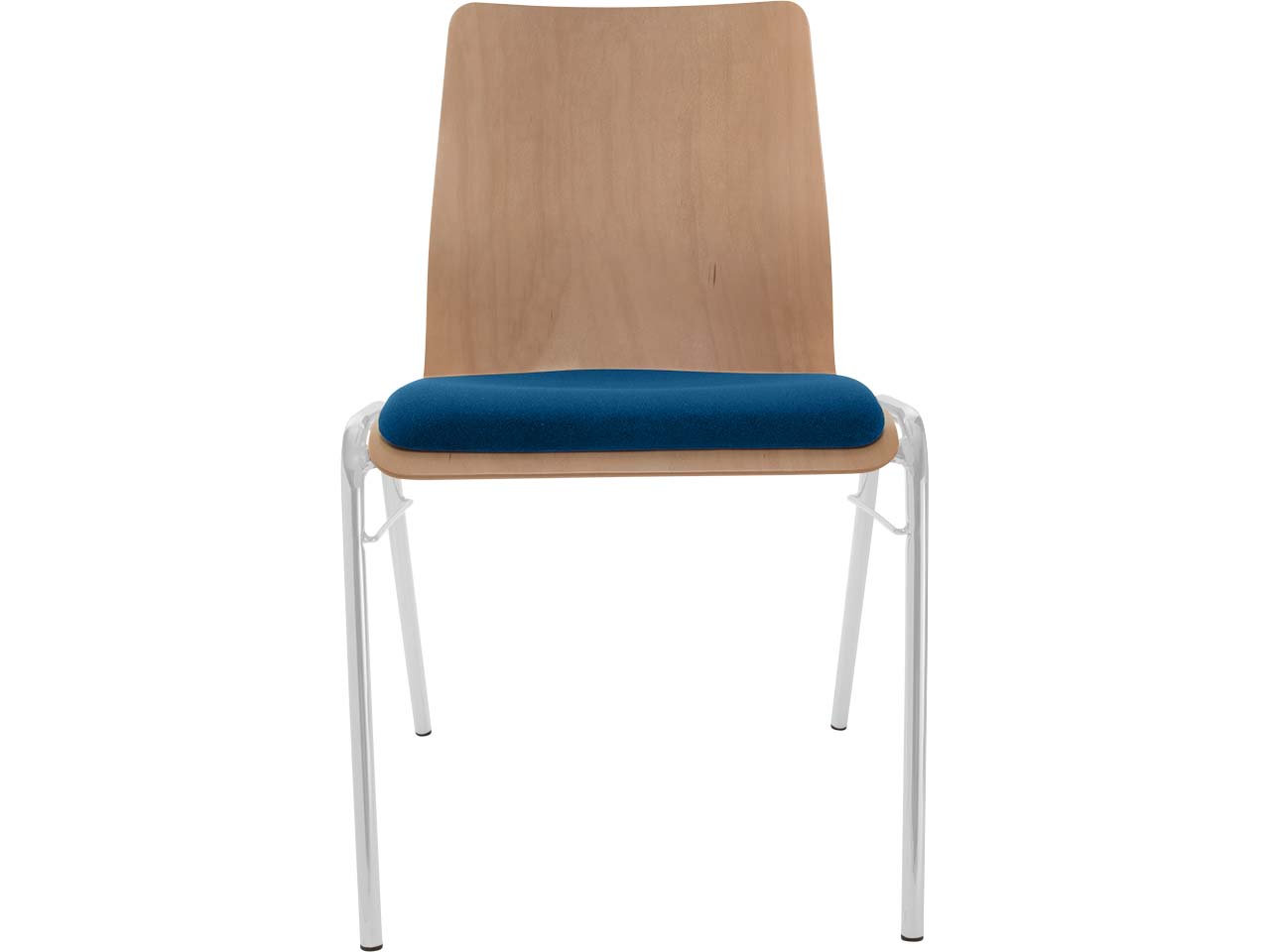 Besucherstuhl "A1" Buche, Gestell silber, Steg, Sitzpolster blau