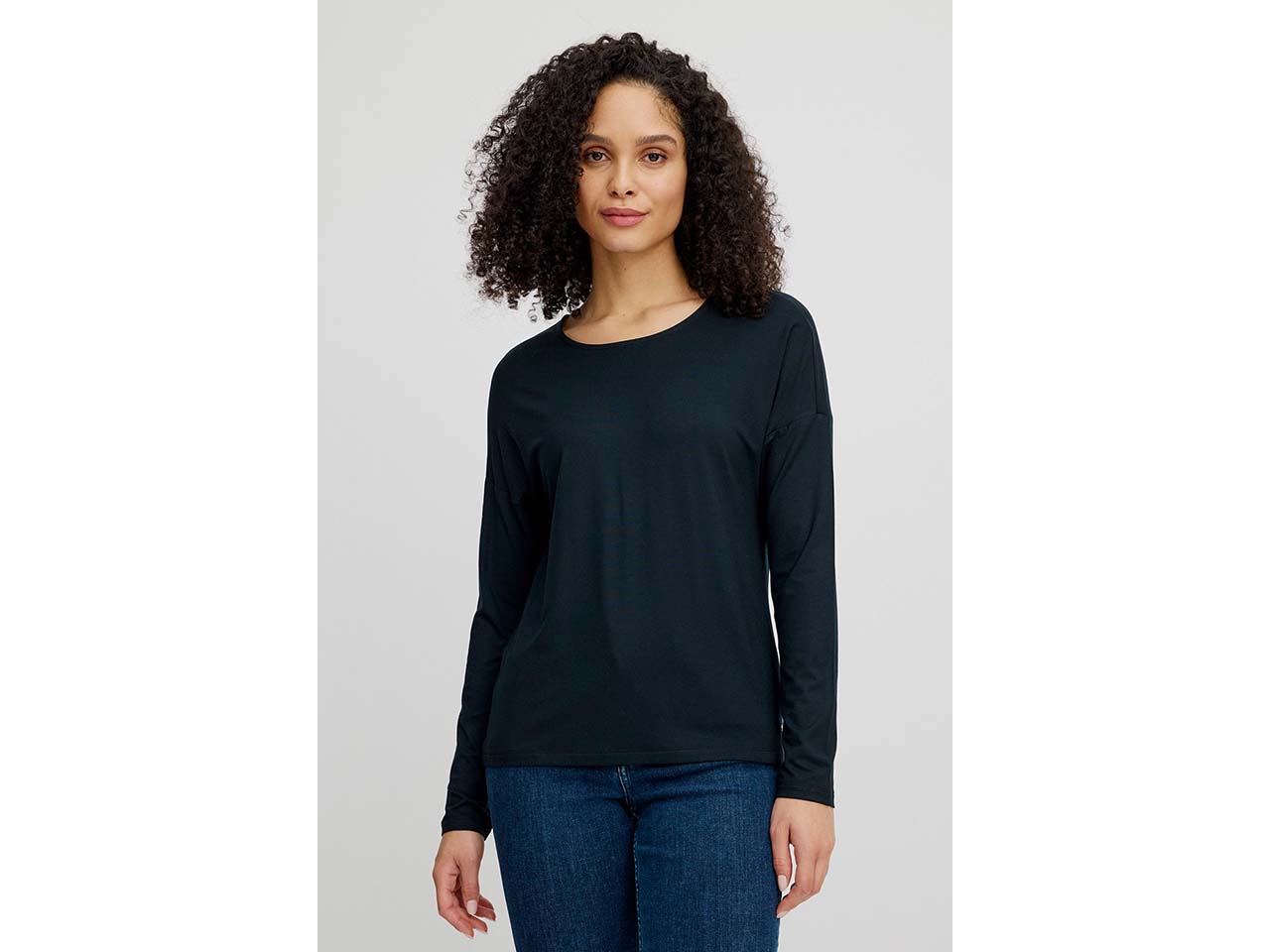 tranquillo Damen-Langarmshirt mit überschnittenen Schultern, black, Gr. S
