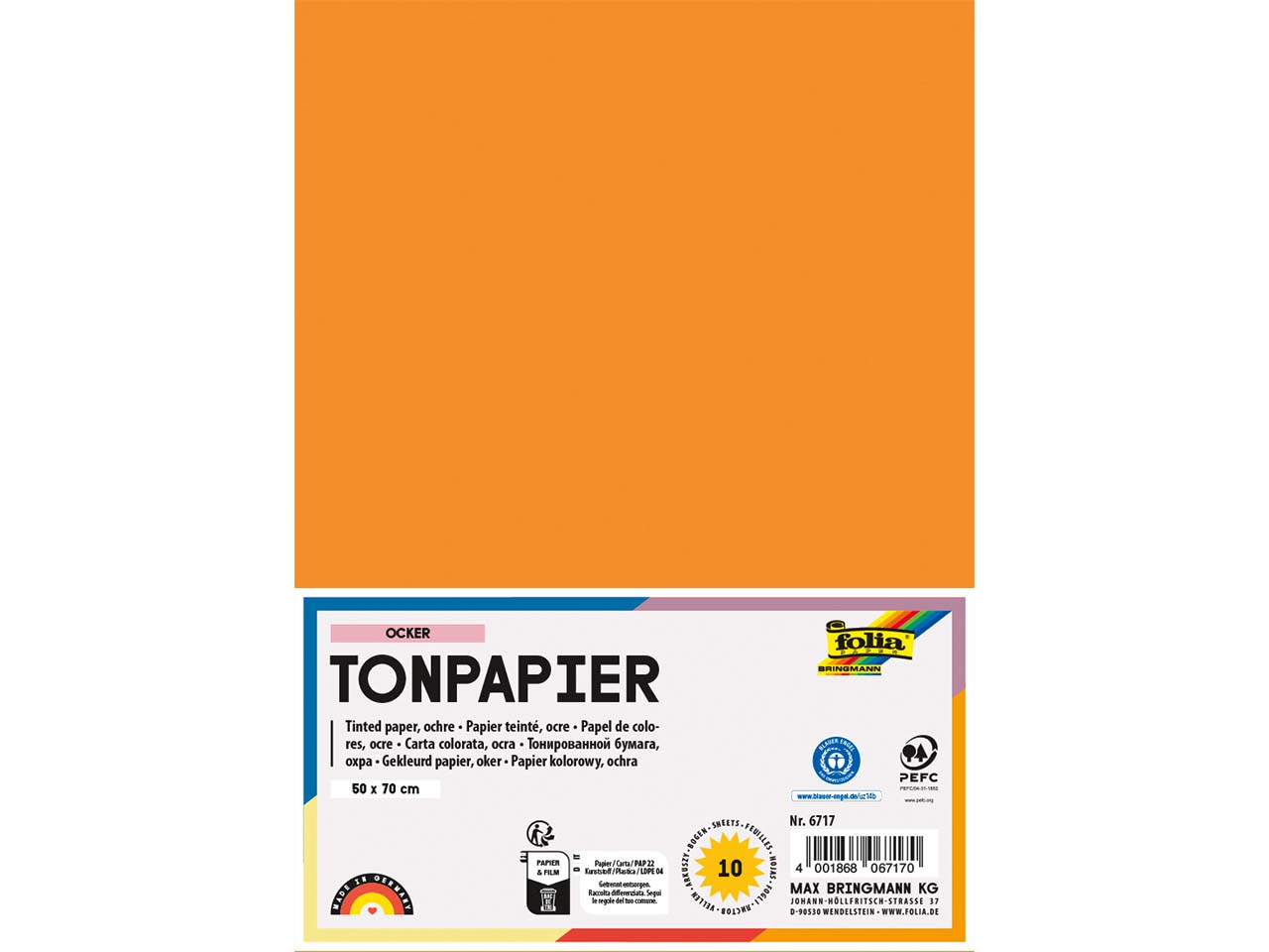 folia Tonpapier, 130 g/m², 50 x 70 cm, 10 Bogen, ocker